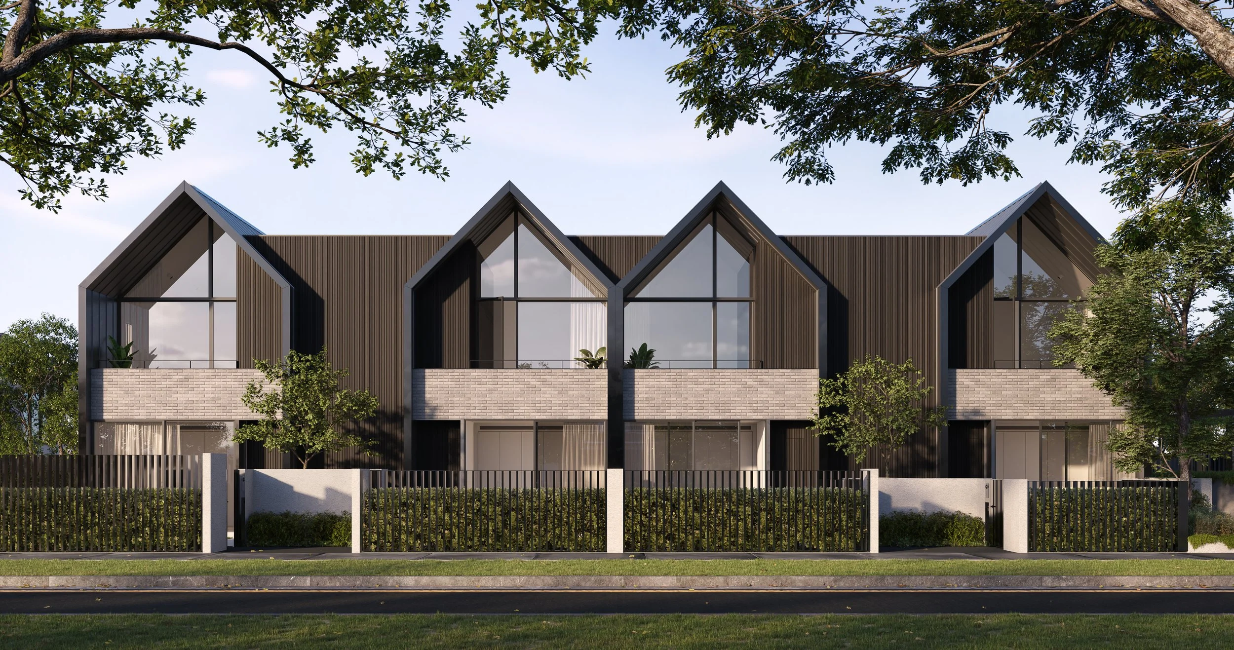 Early morning render of Avenue House with soft sunlight and calm residential surroundings