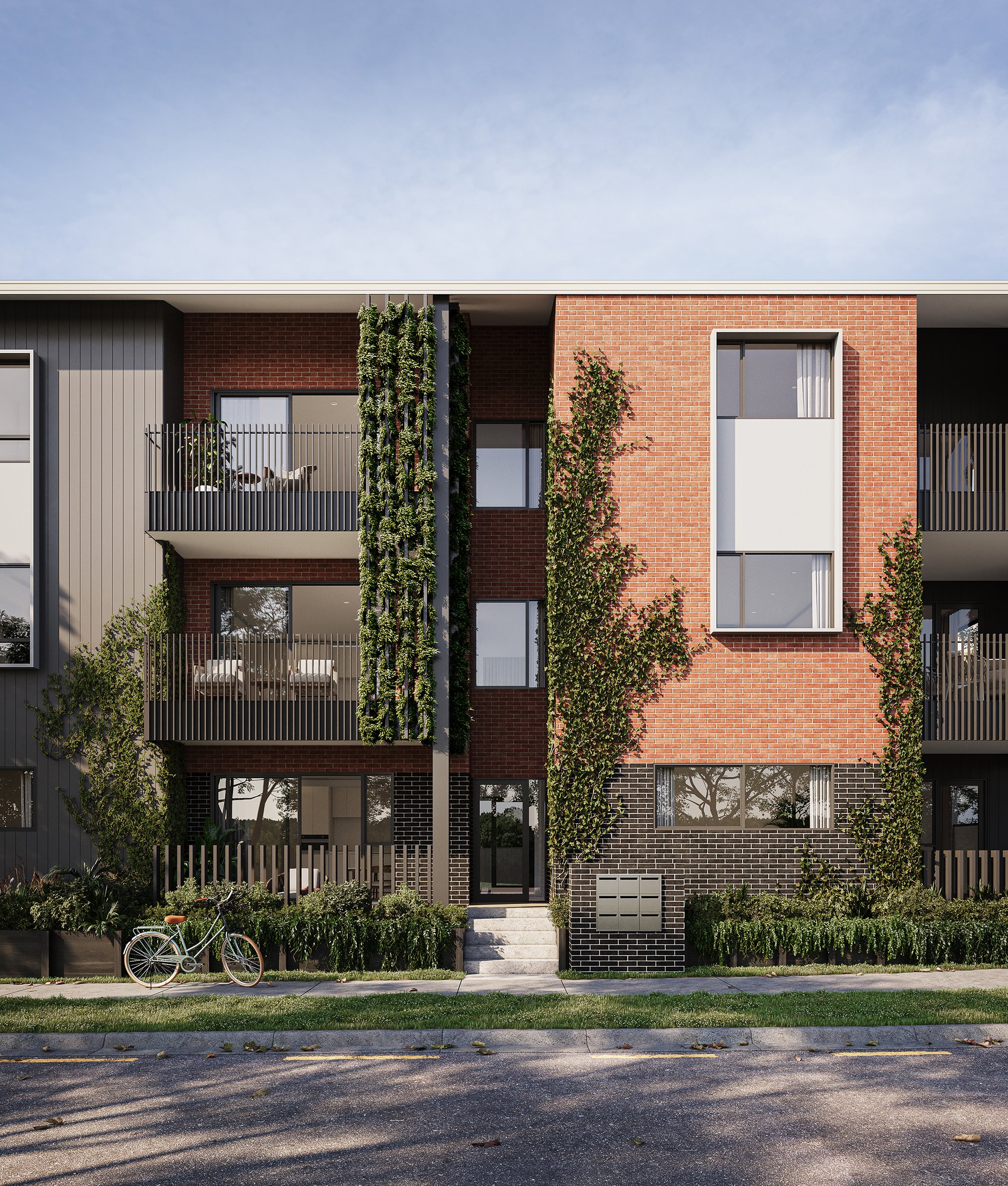 Front-facing exterior render of Universal Homes Northcote on a bright sunny day with landscaped yard