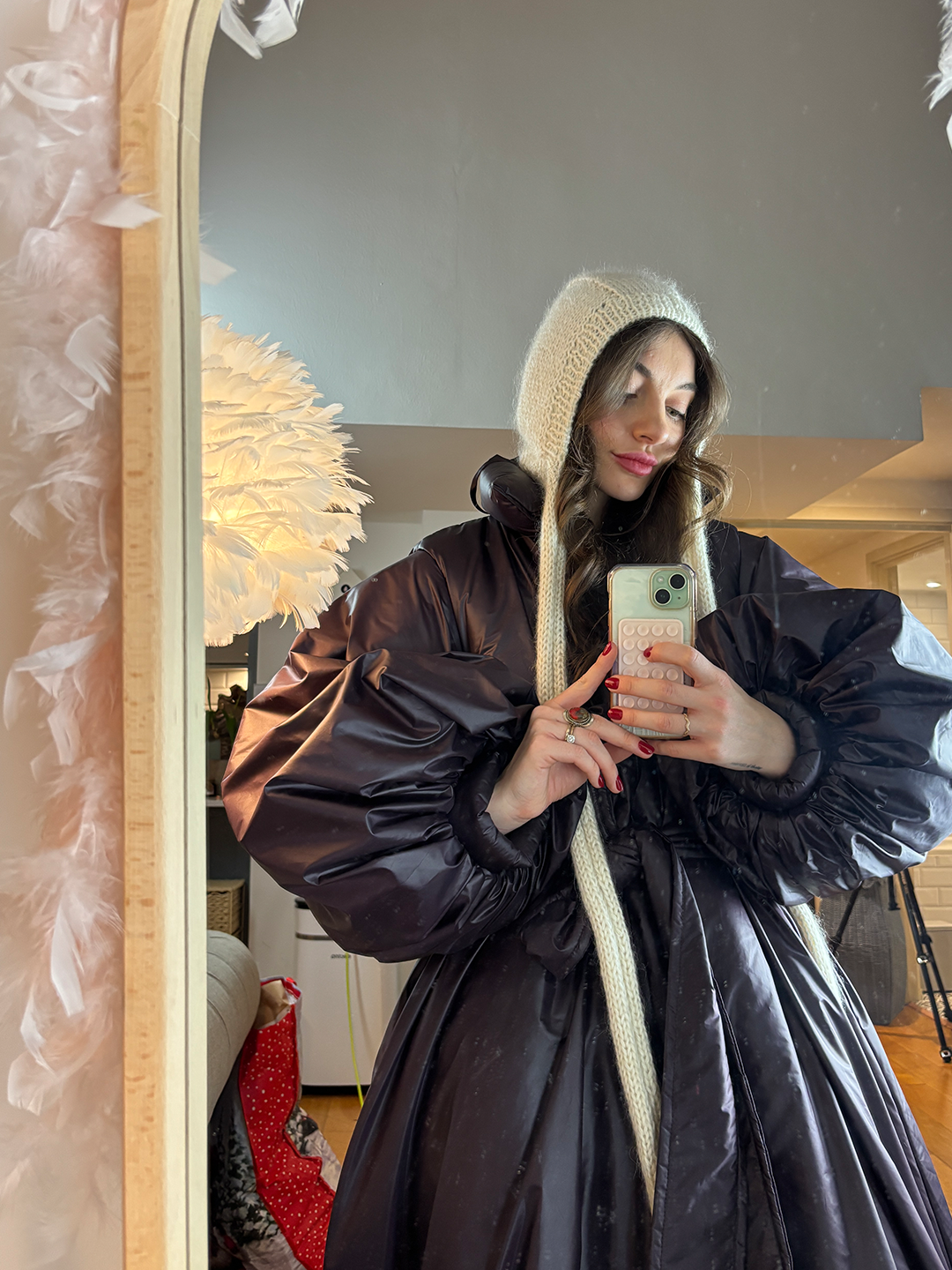 Striped  Knitted  Bonnet in white