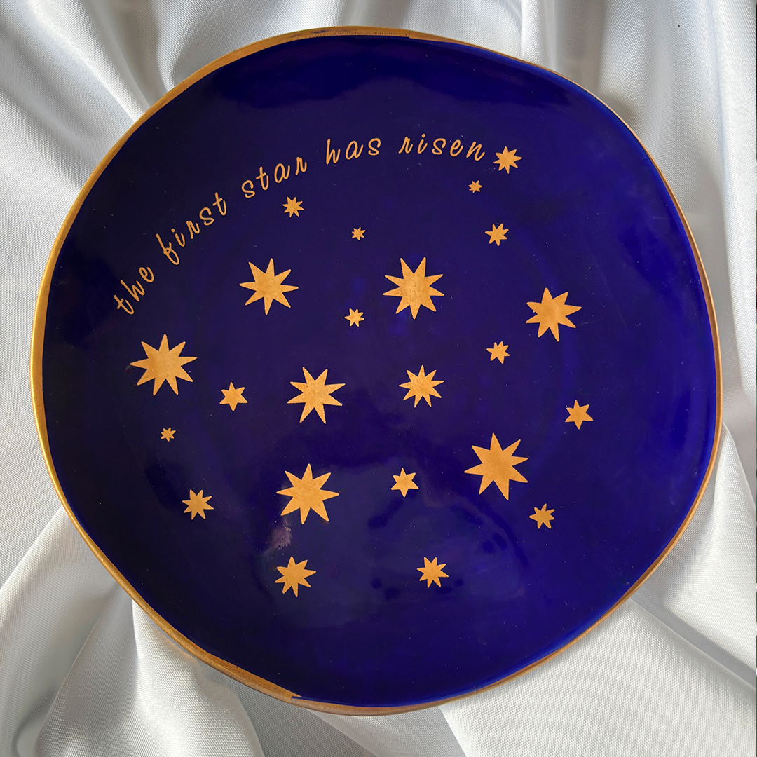 'the first star has risen.' - Ceramic Plate with golden stars
