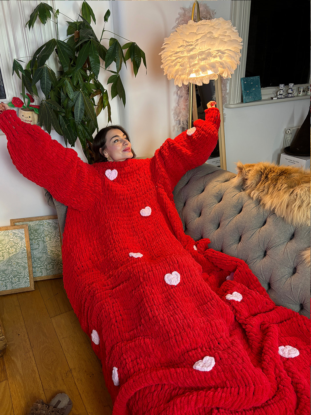 “My love” - knitted sleeved blanket