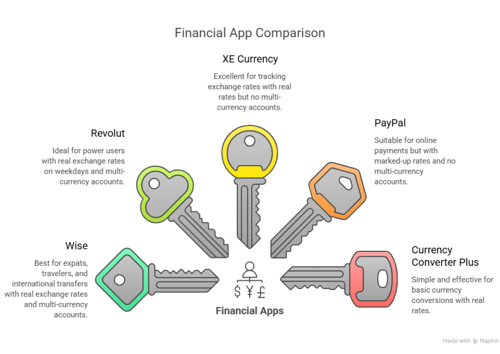 financial app comparison with keys used for each app