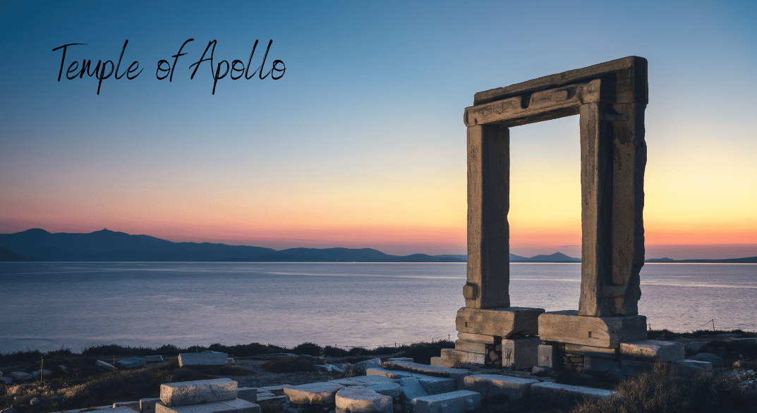 temple of apollo at sunset overlooking the sea in naxos greece