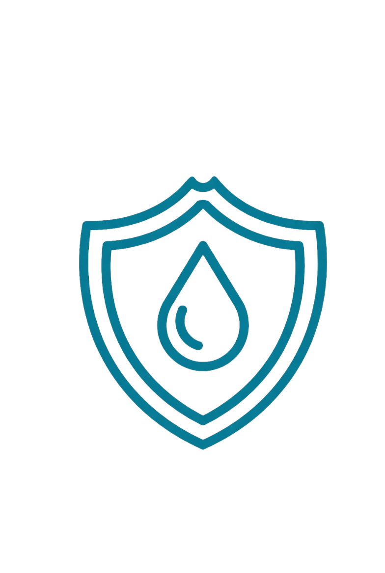 Shield icon with a water droplet in the center.