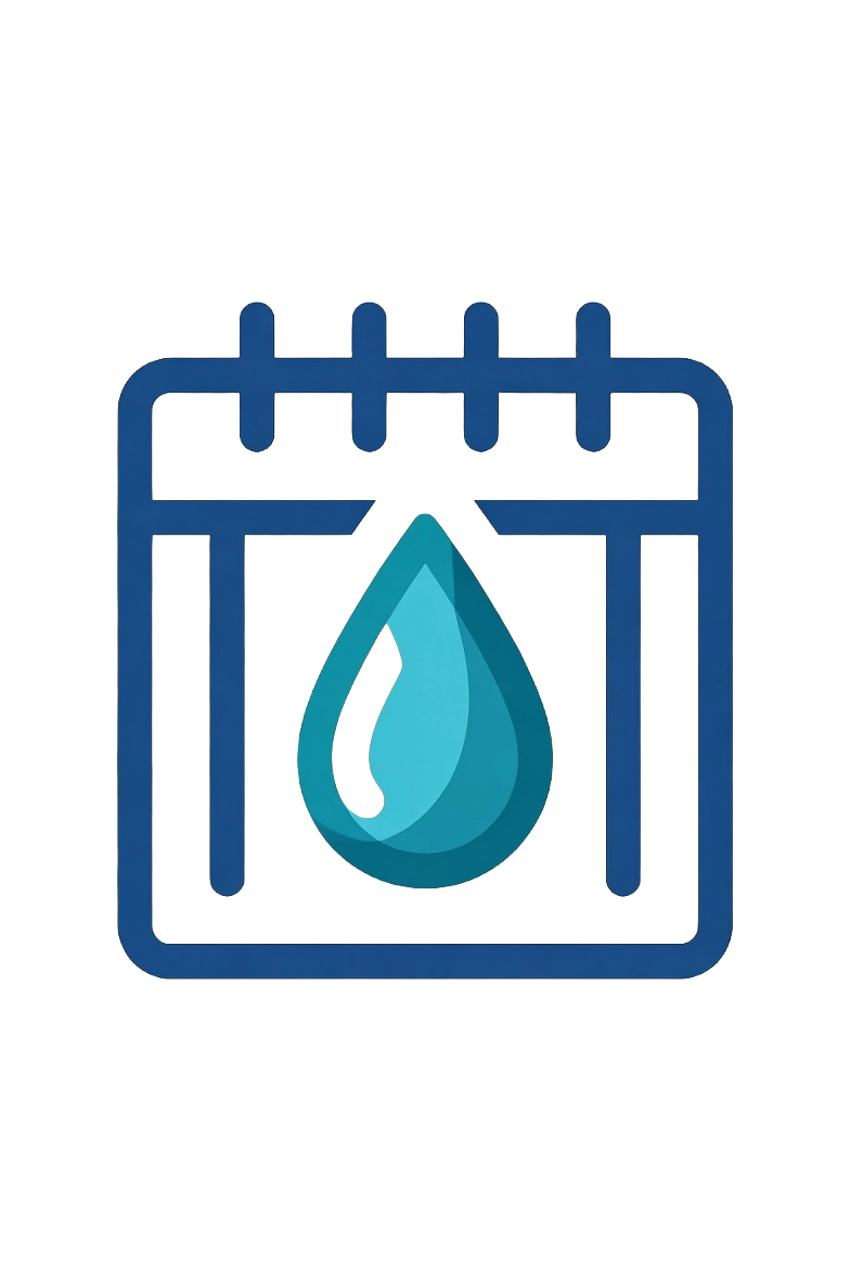 Calendar icon with a water droplet symbol inside, indicating water or hydration reminder.