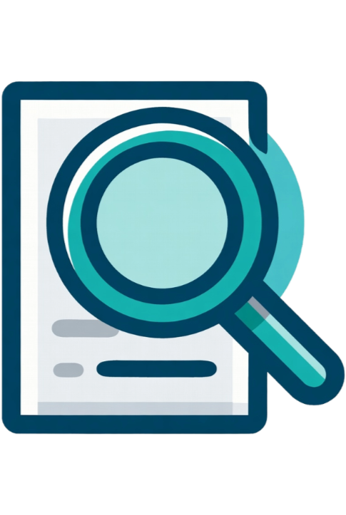 A magnifying glass placed over a document or smartphone screen, symbolizing search or inspection.