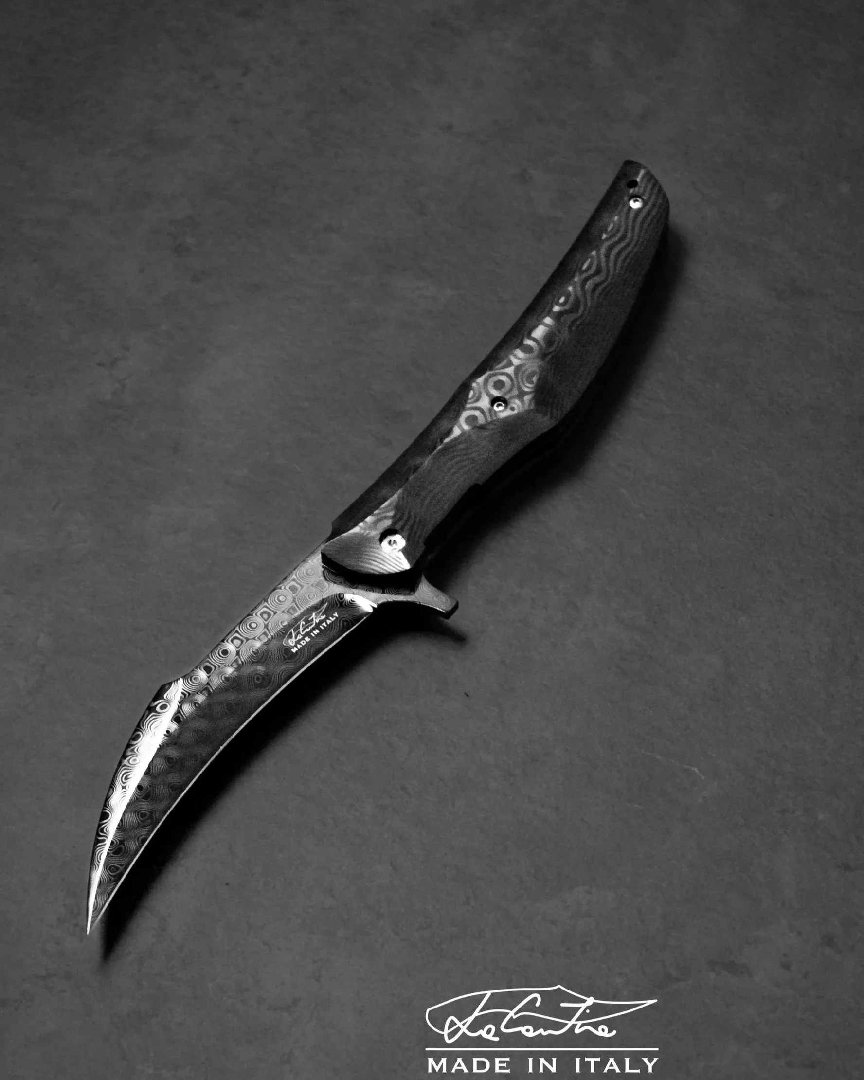 folder handmade knife veloce lacantina knives damasteel