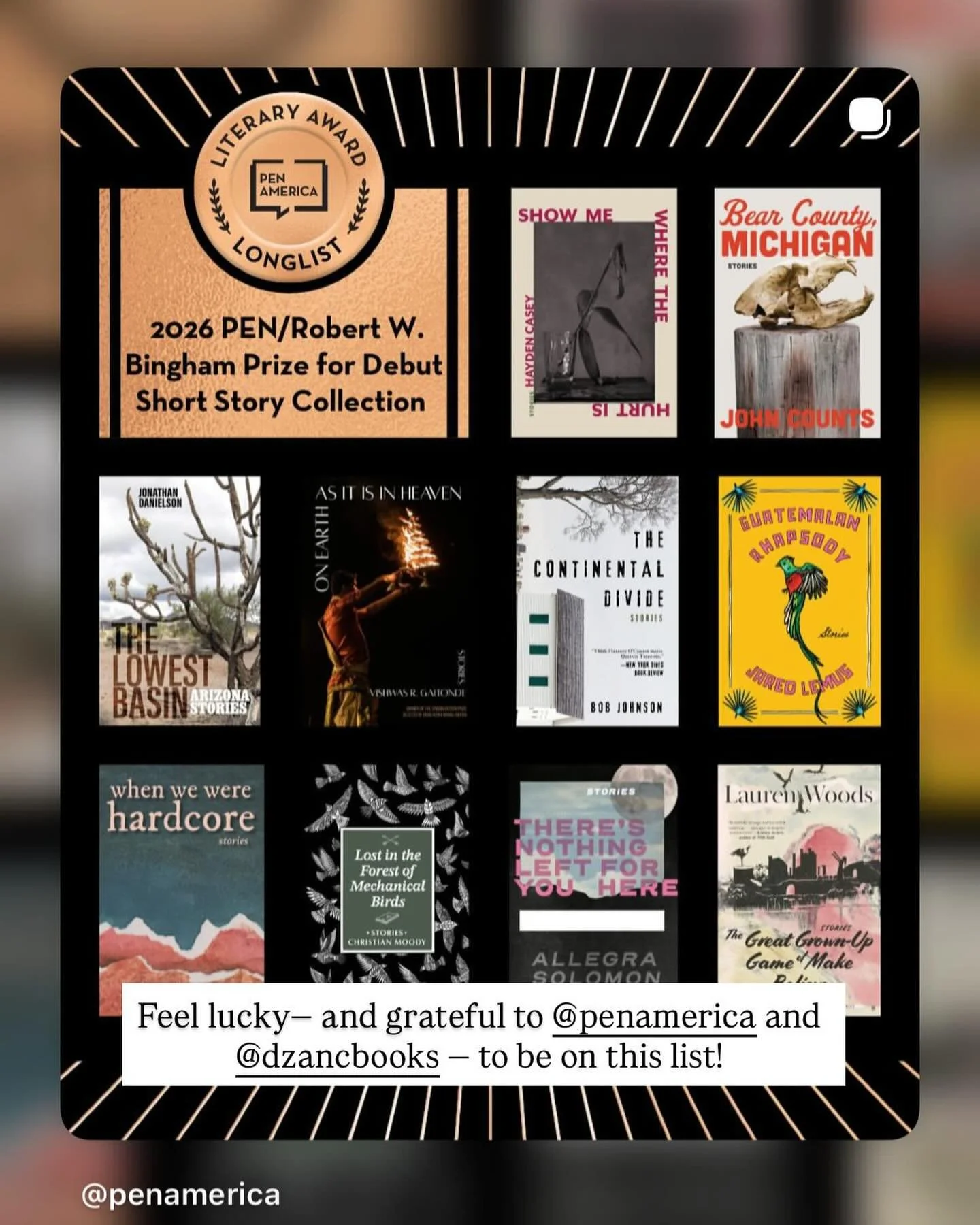 Big thanks to @dzancbooks and @penamerica! What a surprise and delight to be on this list.