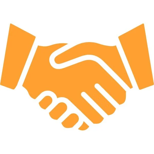 Orange icon of two hands shaking