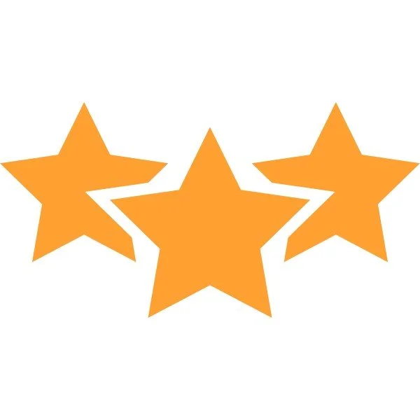 Three orange stars with a zigzag line connecting them against a white background.