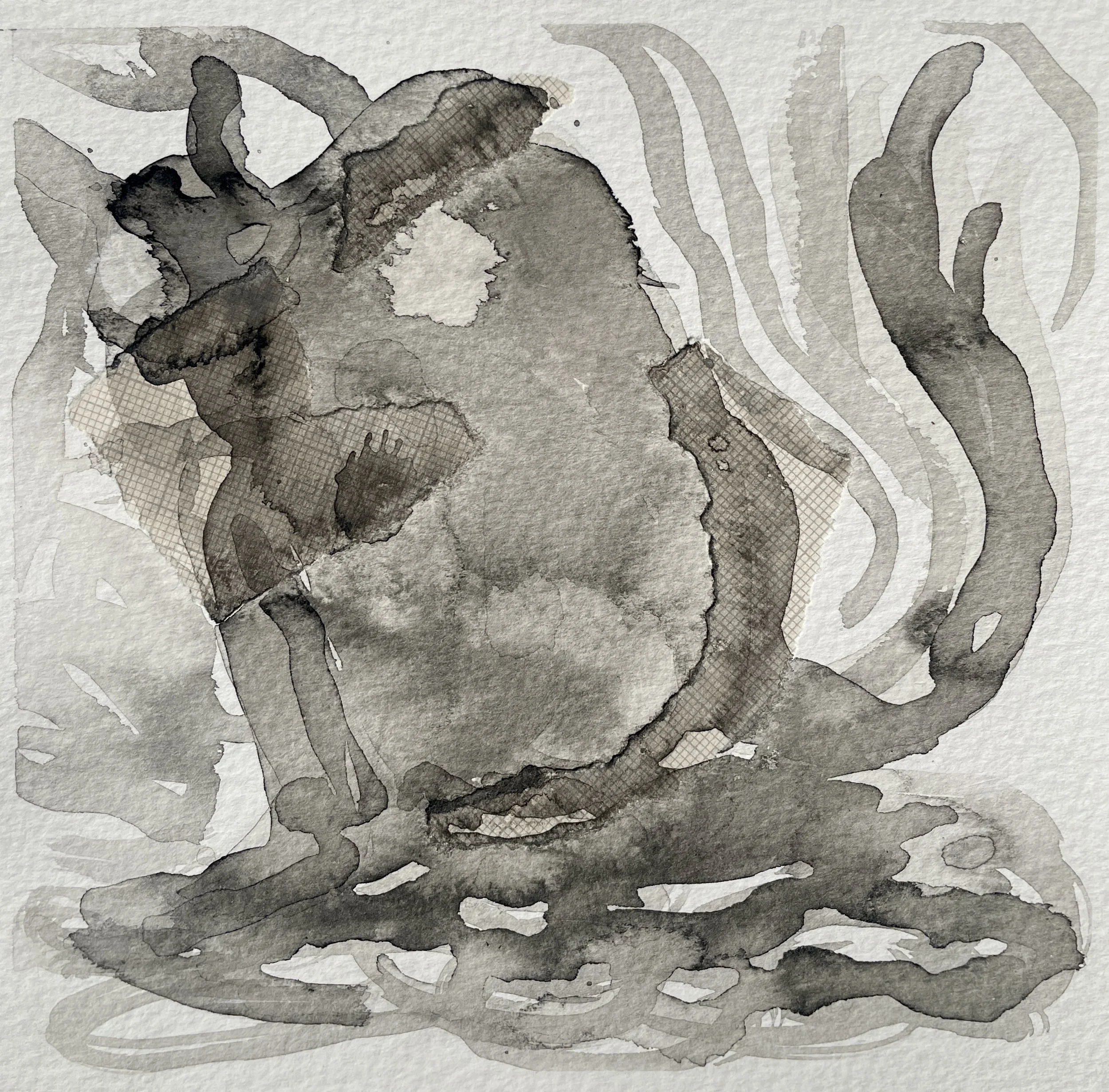 Púca series II, 2025. Indian ink and mixed media on paper - 6.5 x 6.5 cm