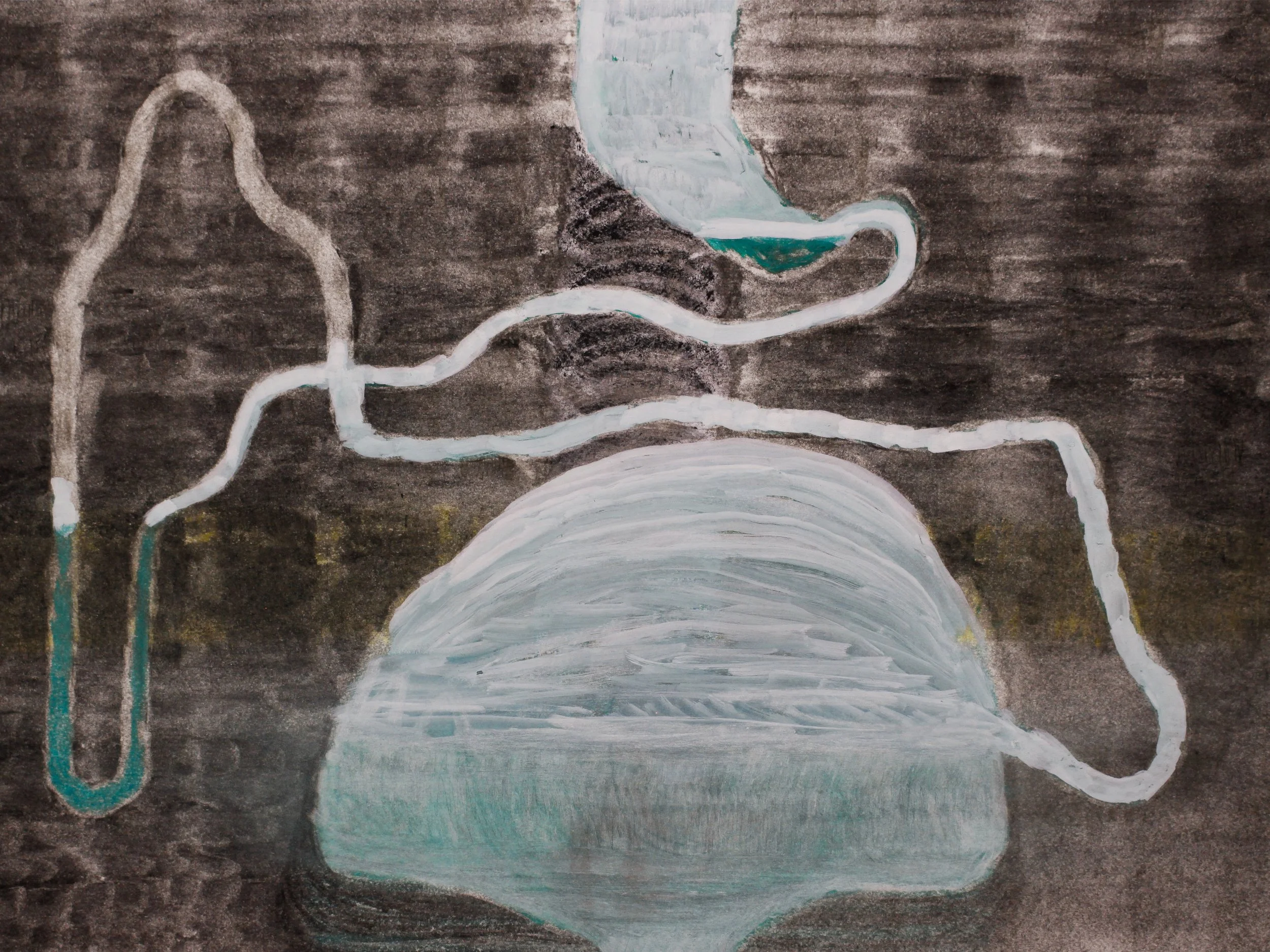 A Tail of Two (Scene II), 2025. Charcoal and mixed media on paper - 29.7 x 42.0 cm