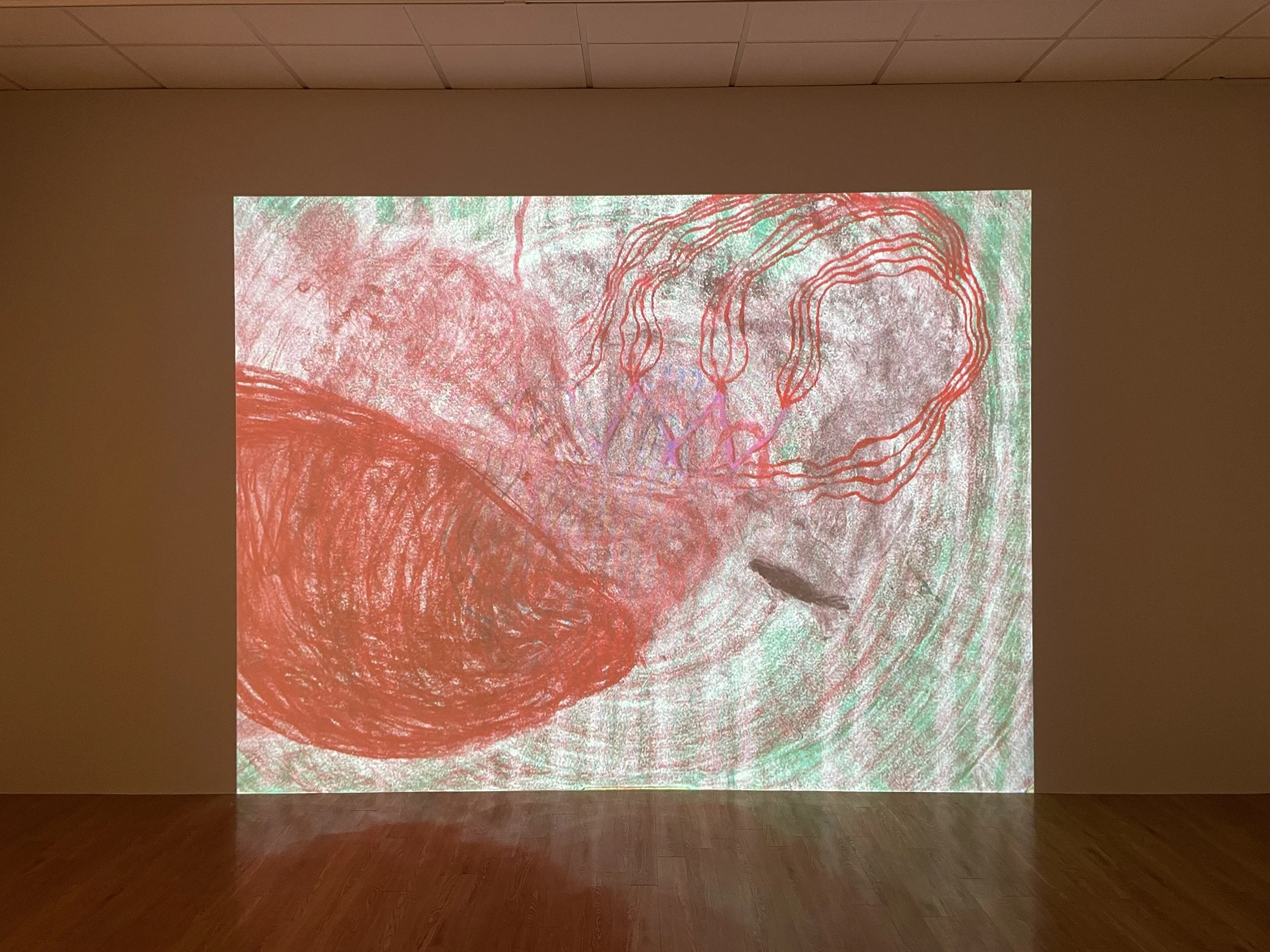 Installation view of A Tail of Two. Stop-motion animation. Duration: 6:40 minute loop. MTU STEAM Exhibition, EARTH, 2025. James Barry Exhibition Centre. 