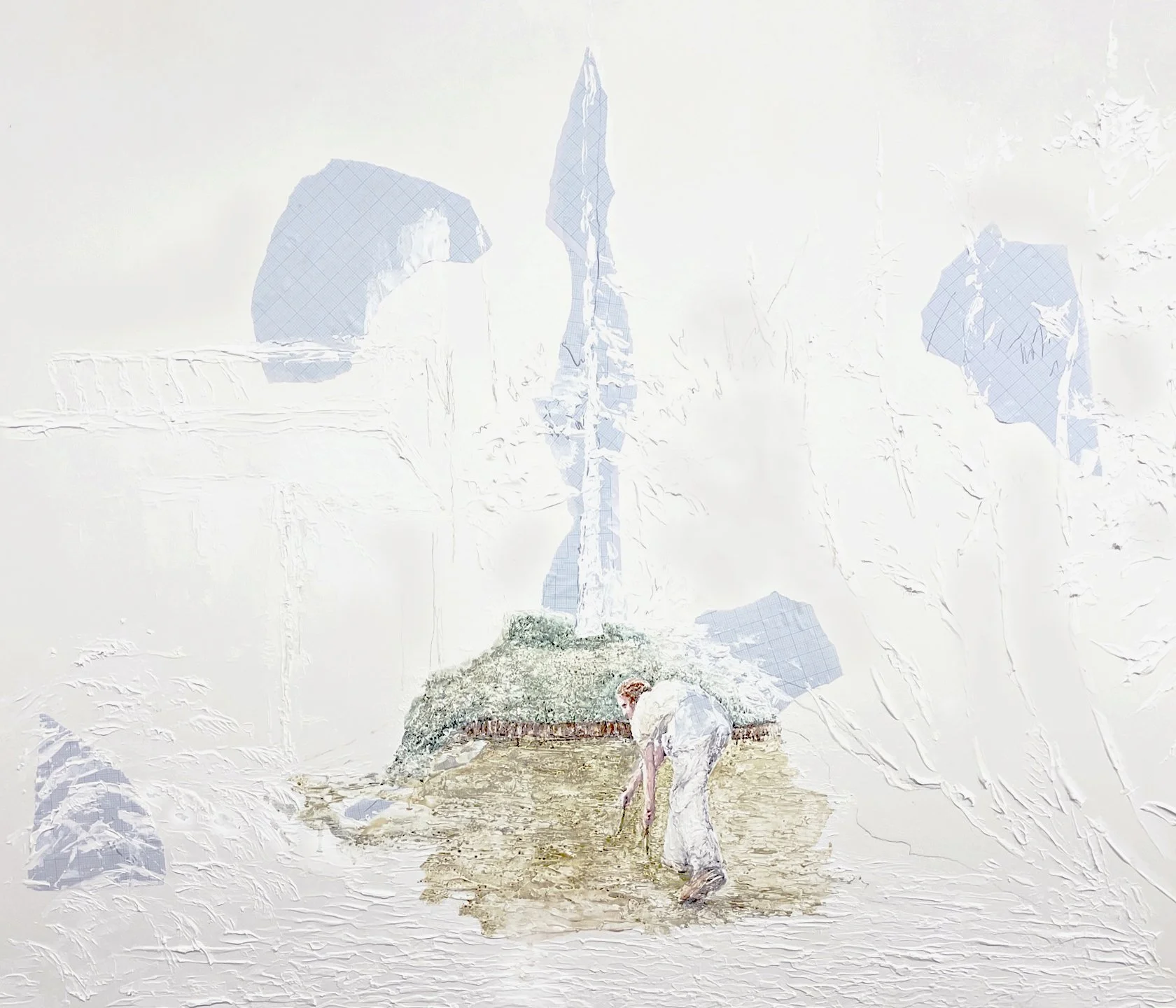 Treading Lightly, 2024. Acrylic, watercolour and collage on canvas - 92 x 114.3 cm