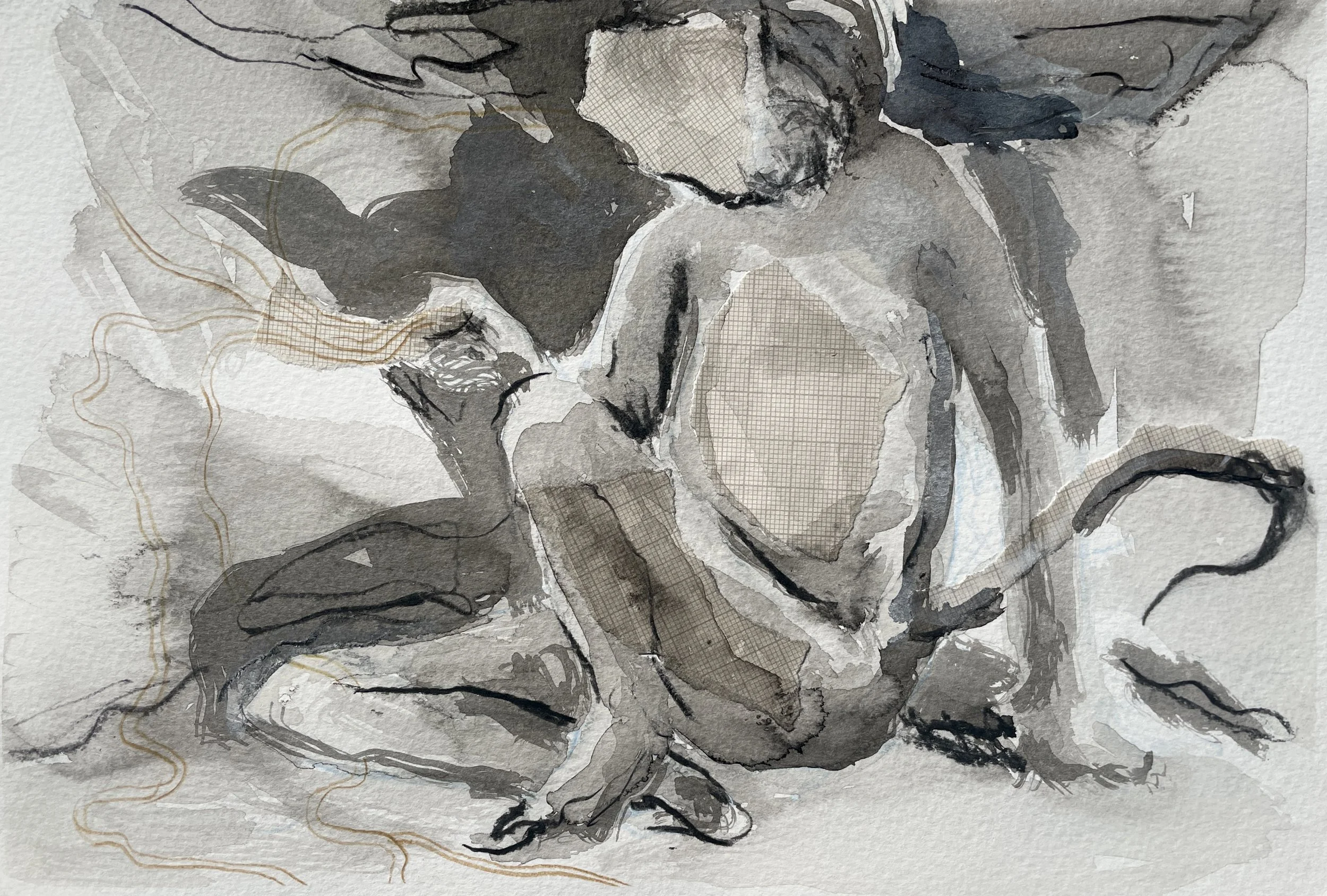 Púca series IX, 2025. Indian ink and mixed media on paper - 8 x 11 cm