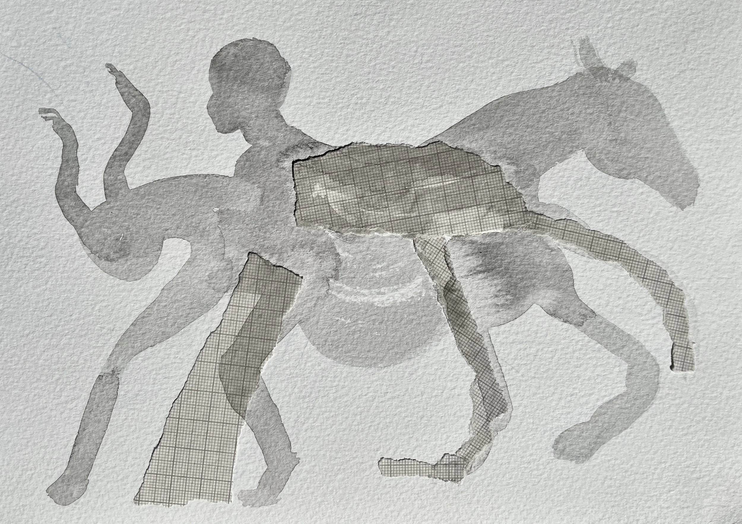 Púca series VIII, 2025. Indian ink and mixed media on paper - 8 x 11 cm