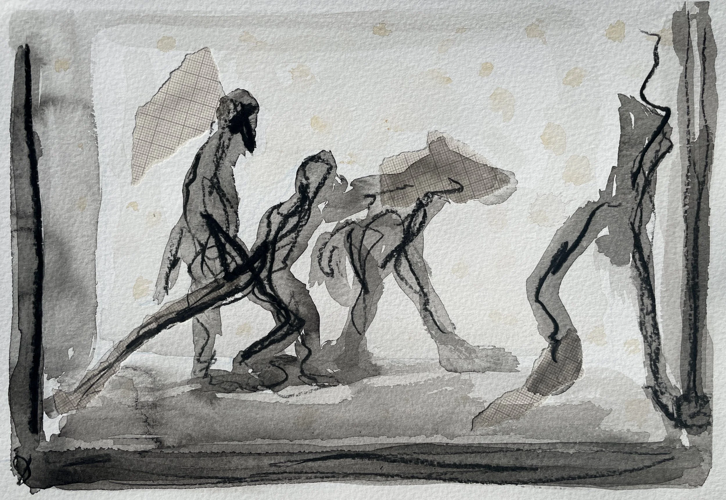 Púca series I, 2025. Indian ink and mixed media on paper - 8 x 11 cm