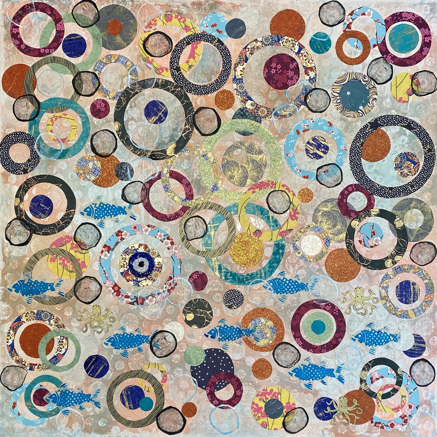 Untitled, 36" x 36" x 1.5" , mixed media on gallery wrapped canvas, 2021.