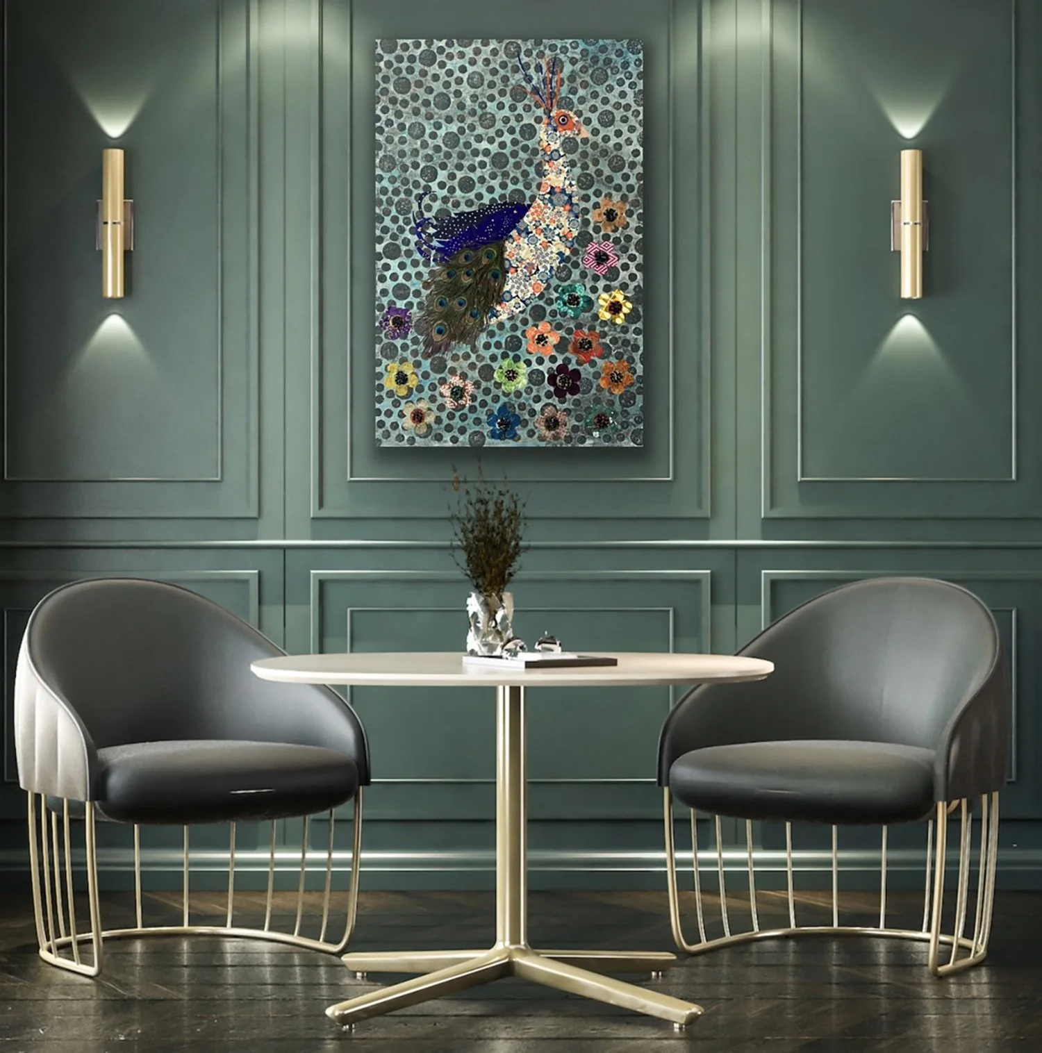 Peacock Mati #1, Mixed Media on Canvas