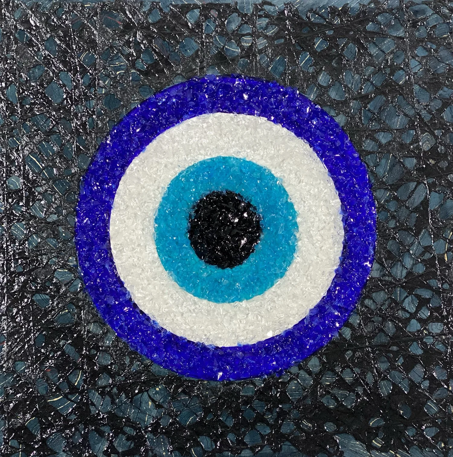 Mati Sea Glass Series (Black), 16" x 16" x 1.5", mixed media on gallery wrapped canvas, 2021