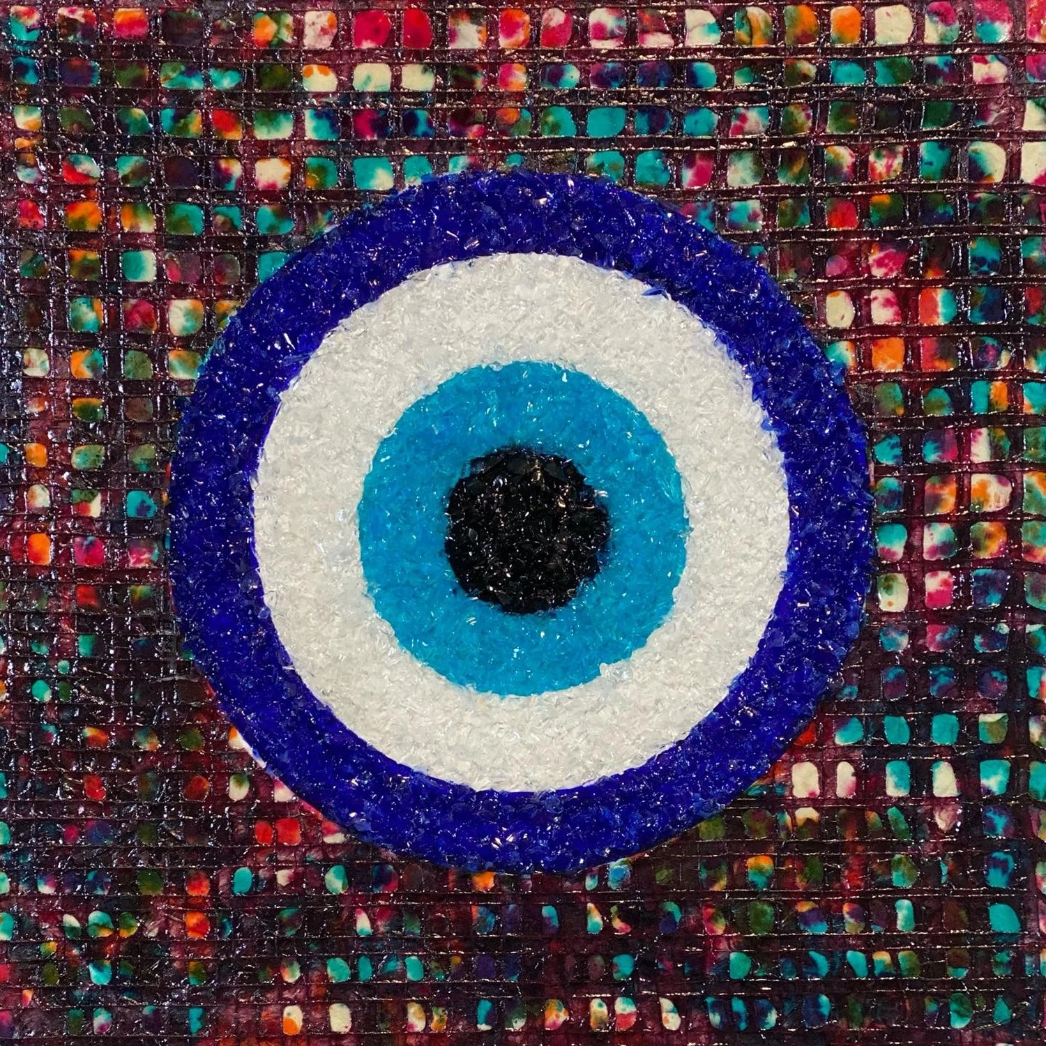 Mati Sea Glass Series (Tie-Dye), 16" x 16" x 1.5", mixed media on gallery wrapped canvas, 2021