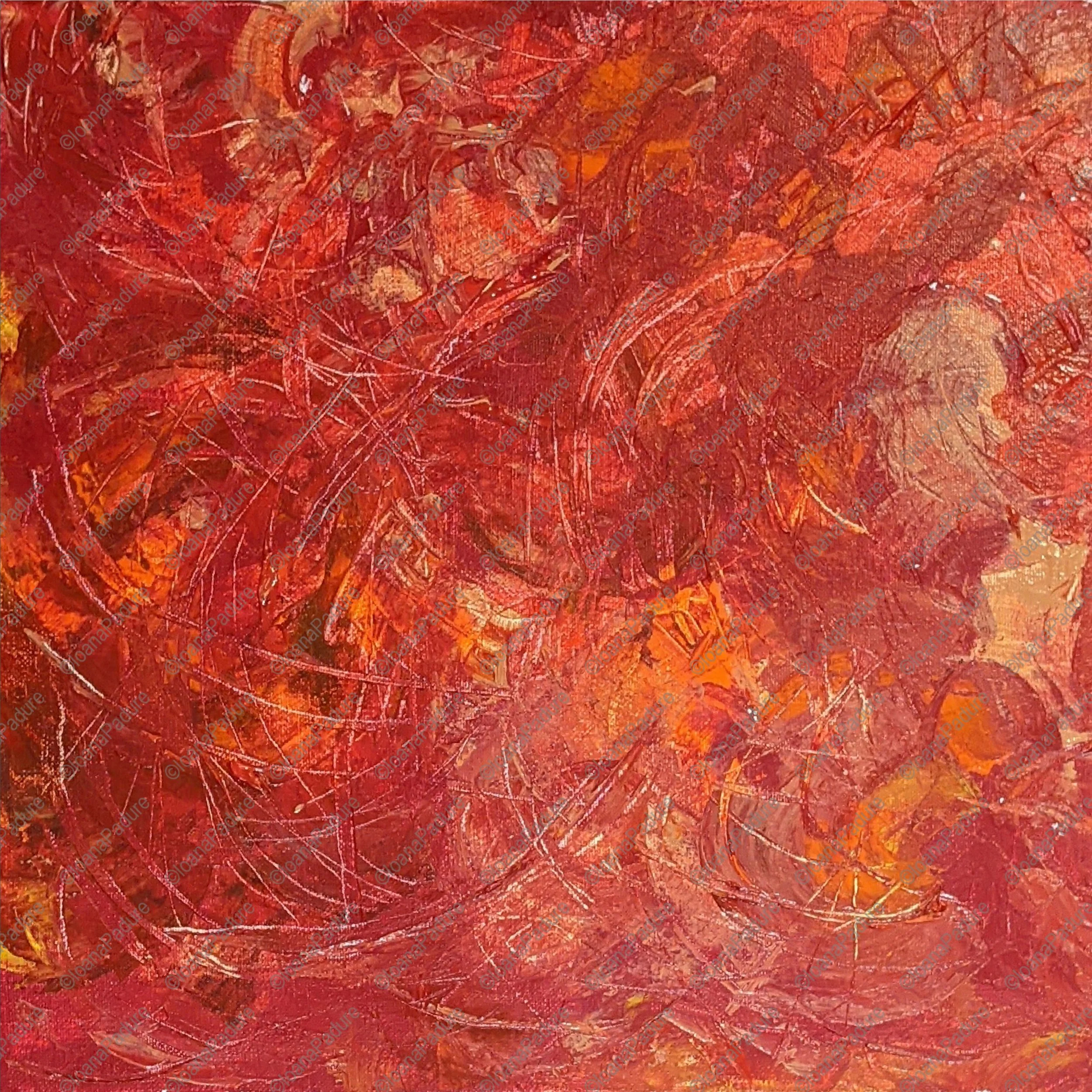 acrylic on canvas, 35x35cm, 2020 - RED series - Scraped red