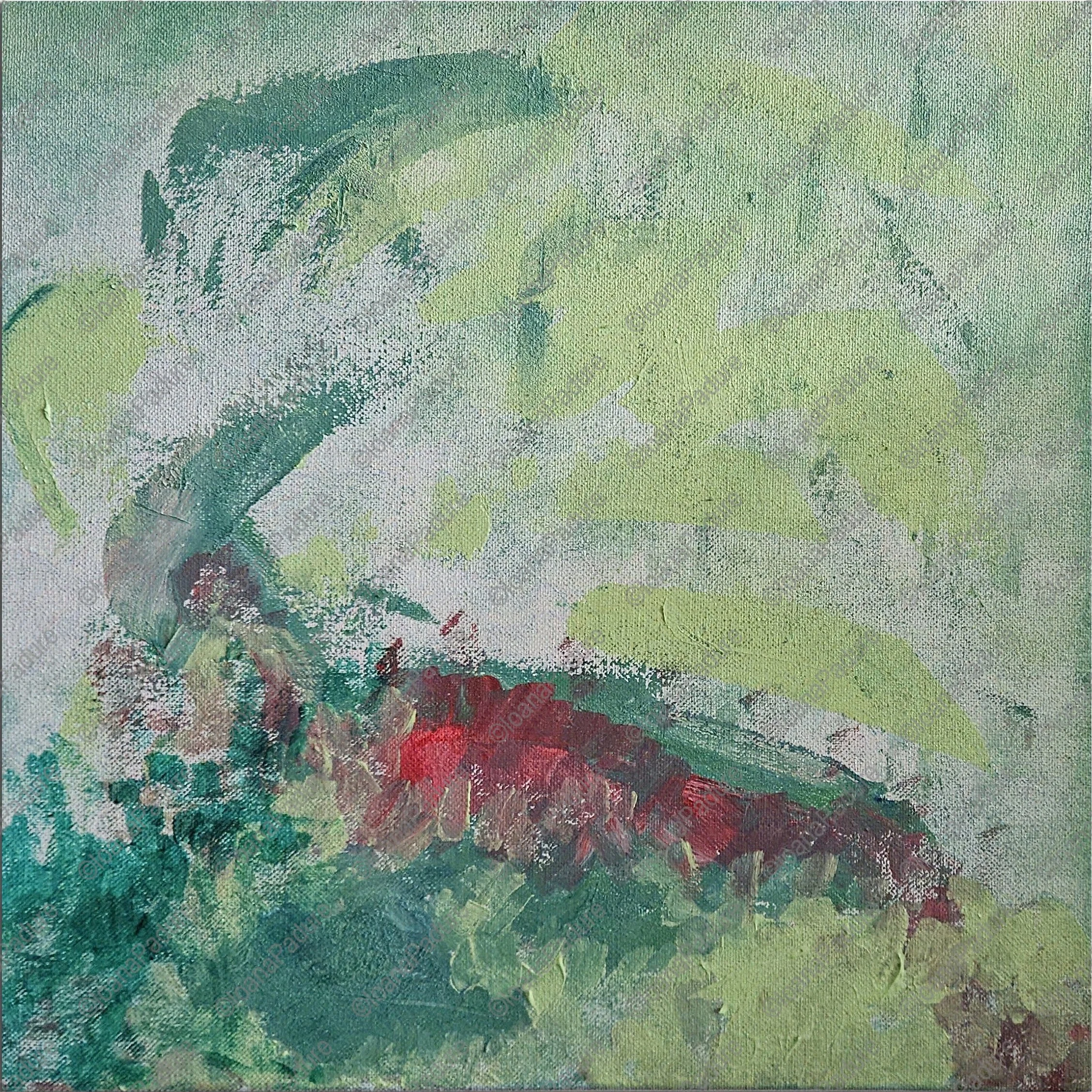 acrylic on canvas, 35x35cm, 2020 - RED series - Red meets green