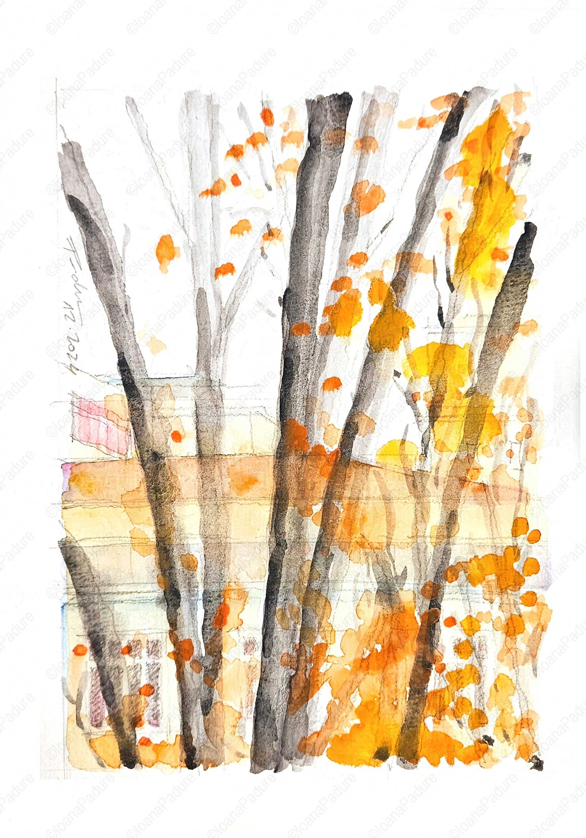 watecolours on paper, 14.8x21cm, 12.2024 - the tree series; private collection