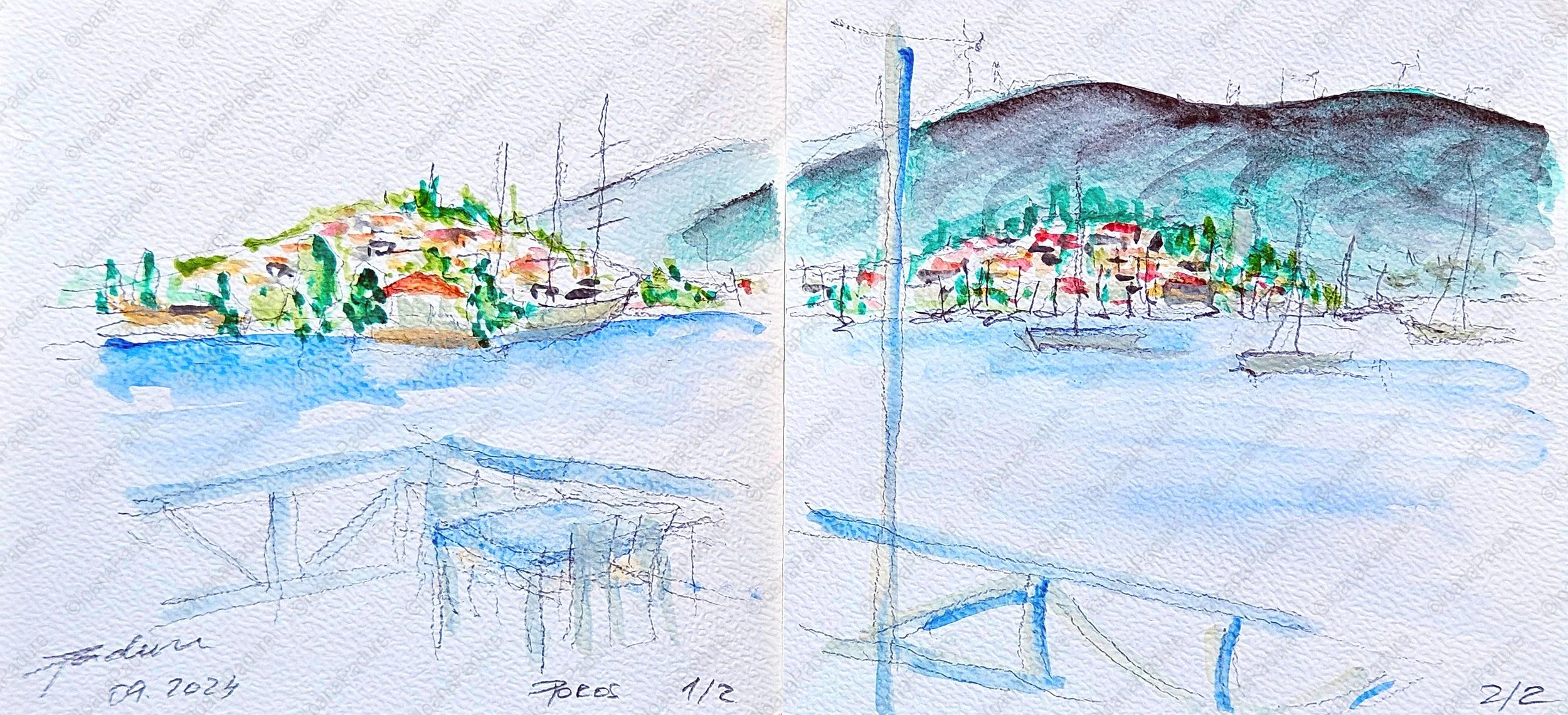 watecolours on paper, 15x15cm, 09.2024, composition of 2; private collection