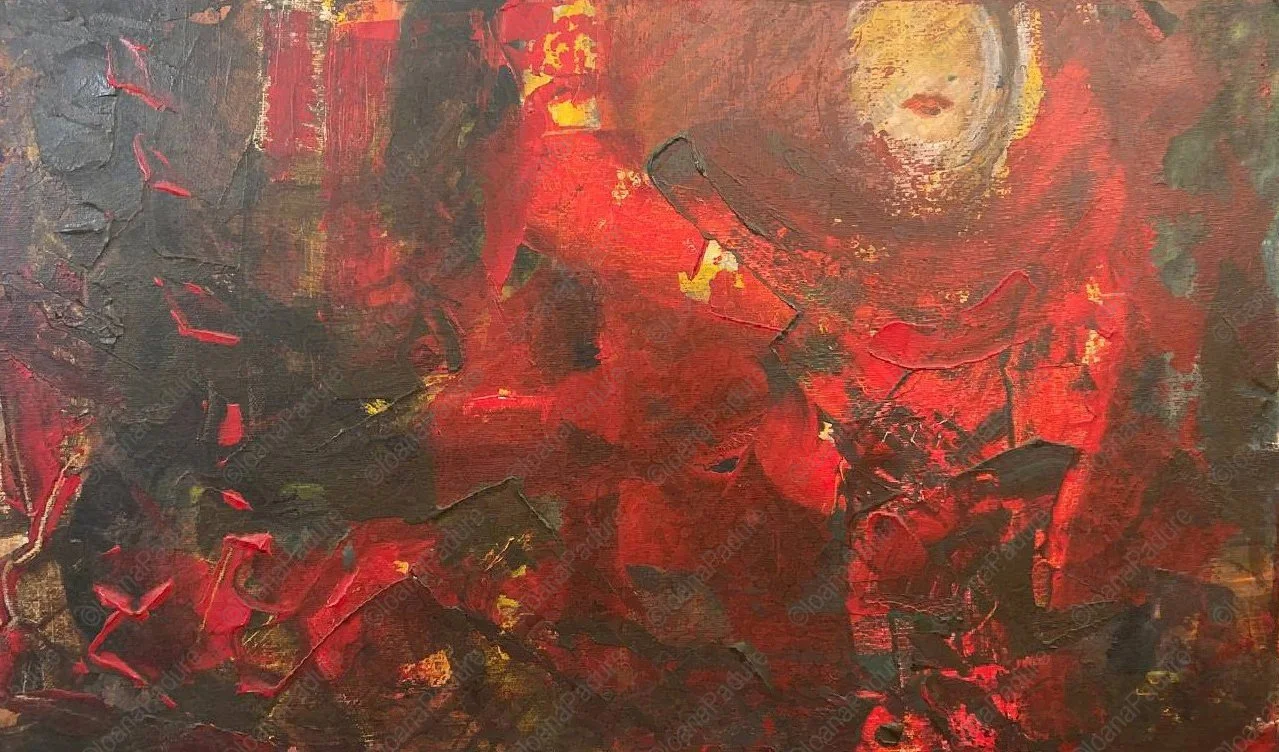 acrylic on canvas, 30x60cm, 2016 - RED series - A self-portrait erased (with red); private collection