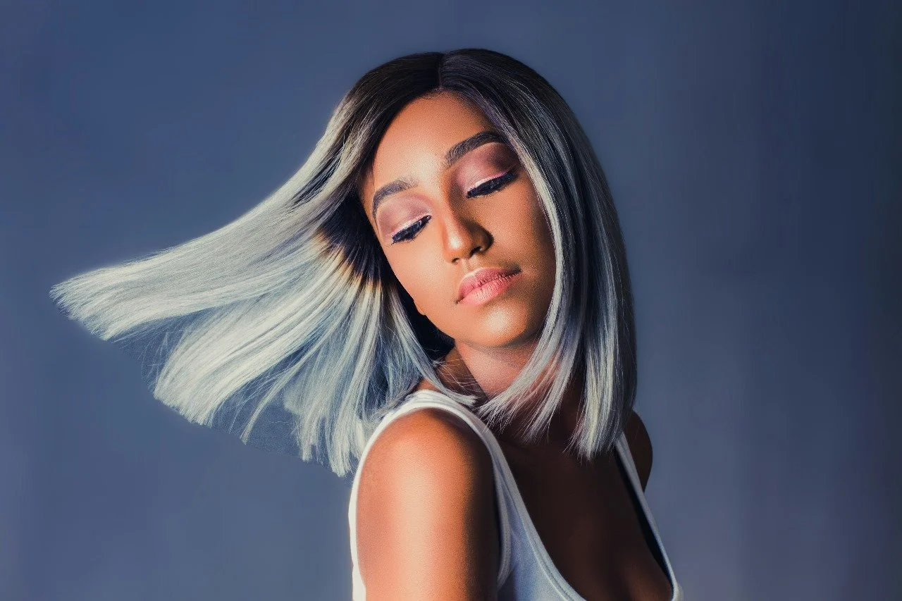 Lovely woman with Silver and Black stylish hair