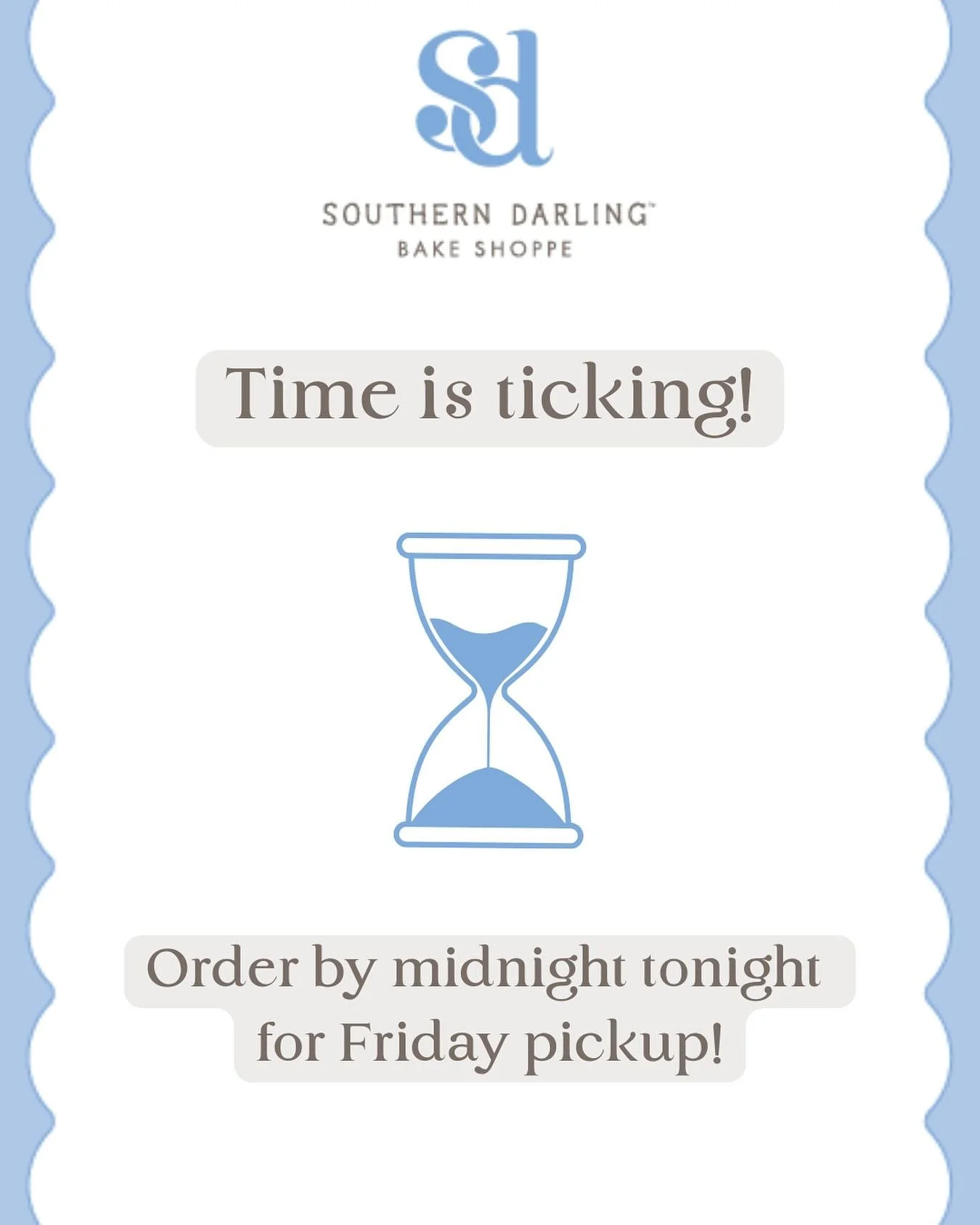 Good morning! To guarantee your sweets are ready for pickup on Friday, please place orders by midnight TONIGHT! 🍪🩵🎉 
Local pickup is FRIDAY from 10am-2pm in Apex, NC. Location address will be included in your order pickup email! 
For our sweet c