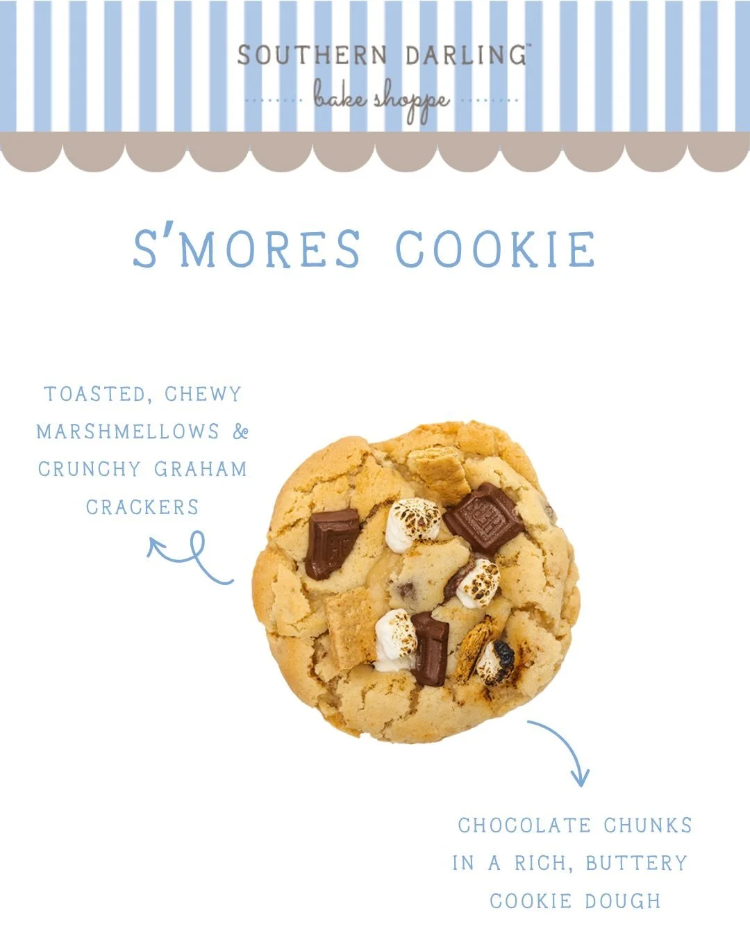 All the cozy campfire vibes-no fire required! Introducing another summer menu flavor - the S&rsquo;mores Cookie! This cookie is packed with gooey marshmallows, melty chocolate, and buttery graham cracker goodness for a warm, comforting chew in every 