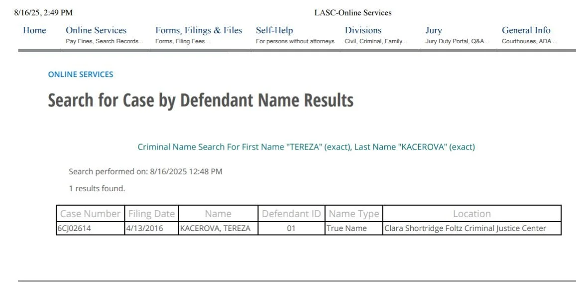 This is the case summary for when Tereza was arrested and charged with criminal assault of Trent and Luka in 2016, when Luka was just a baby.  The charge was reduced to domestic disturbance because Trent didn&rsquo;t want to testify against Tereza be