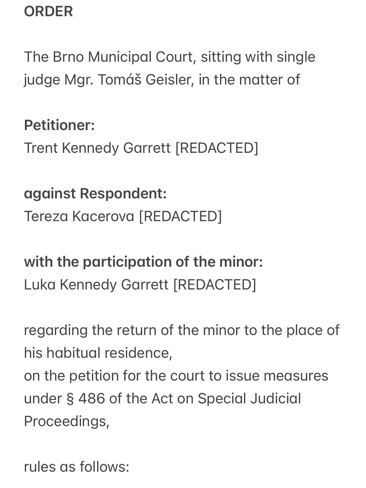 Here&rsquo;s the English translation of the Czech Court&rsquo;s Order