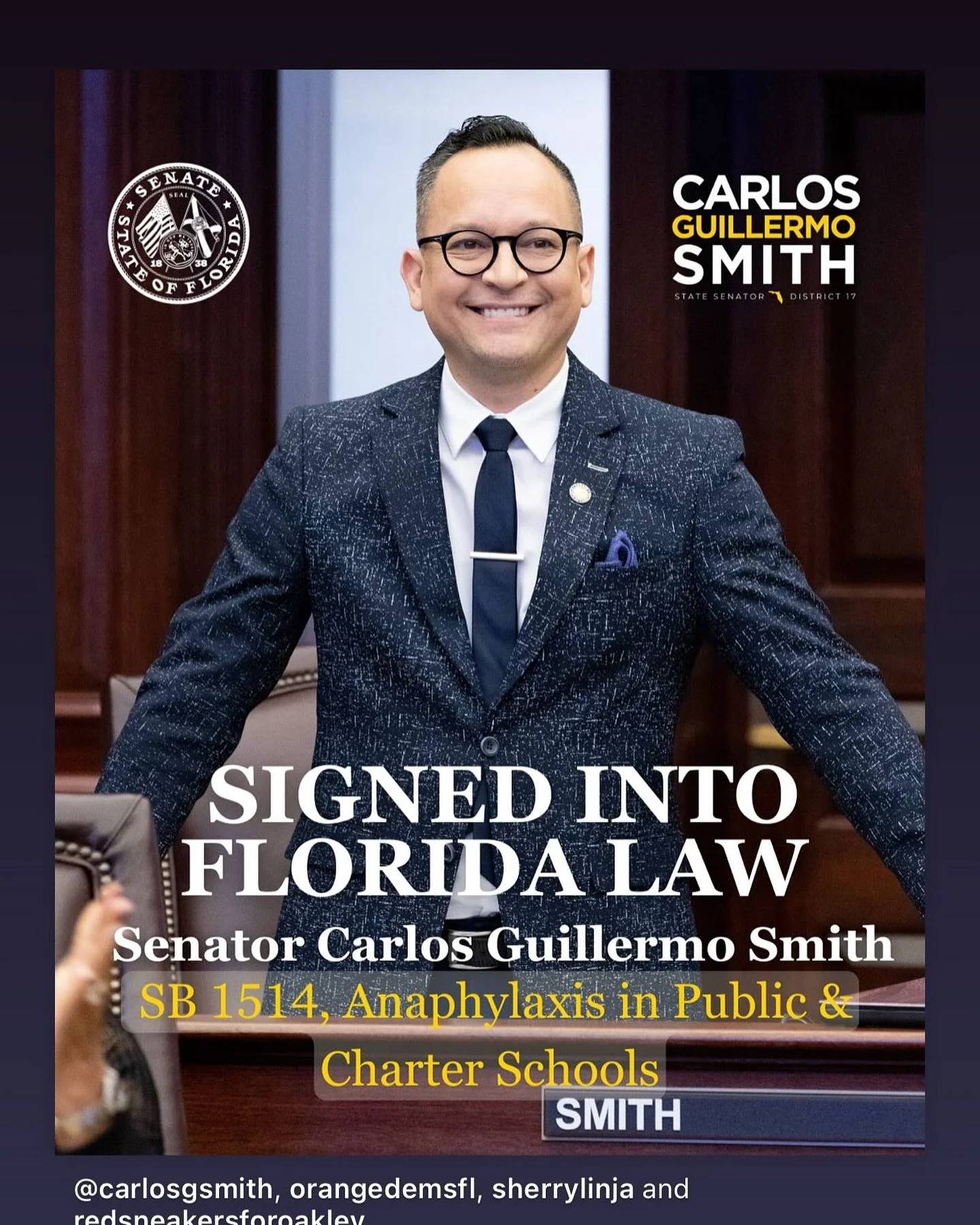 Repost @carlosgsmith: 🎉BIG WIN: Our lifesaving public school EpiPen + anaphylaxis bill was just signed into law!

SB 1514 requires statewide EpiPen staff training in K-8, ensuring schools are ready and to respond to student anaphylaxis medical emerg