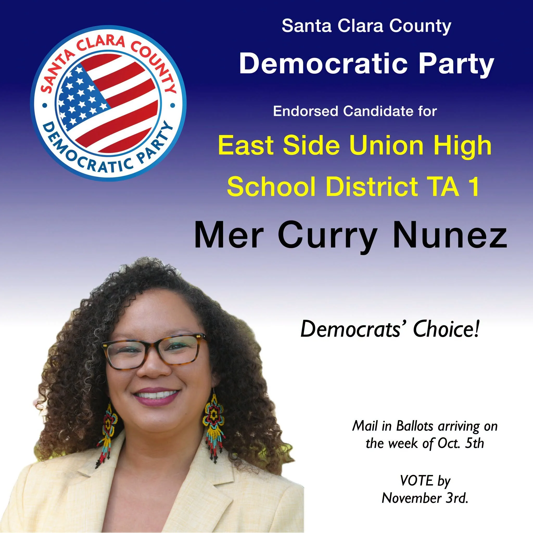 Grateful to have the sole endorsement of the @sccdp !

Vote by Mail ballots will be mailed by Oct. 5th. Santa Clara County Democratic Party Endorsements at www.sccdp.org/vote