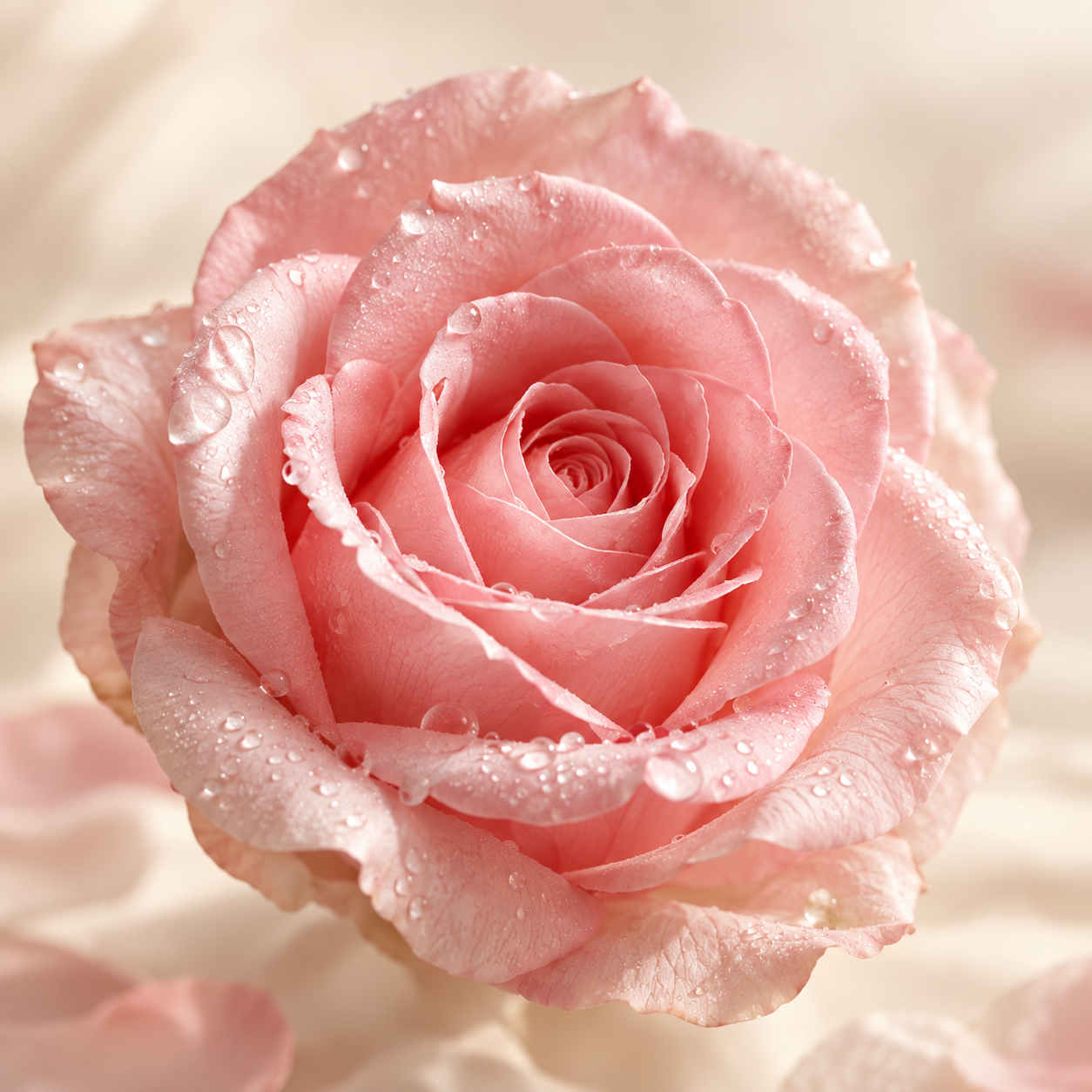 Rosa damascena con gotas de agua, ingrediente que aporta calma y luminosidad a El Sérum de MoonLight Diamond