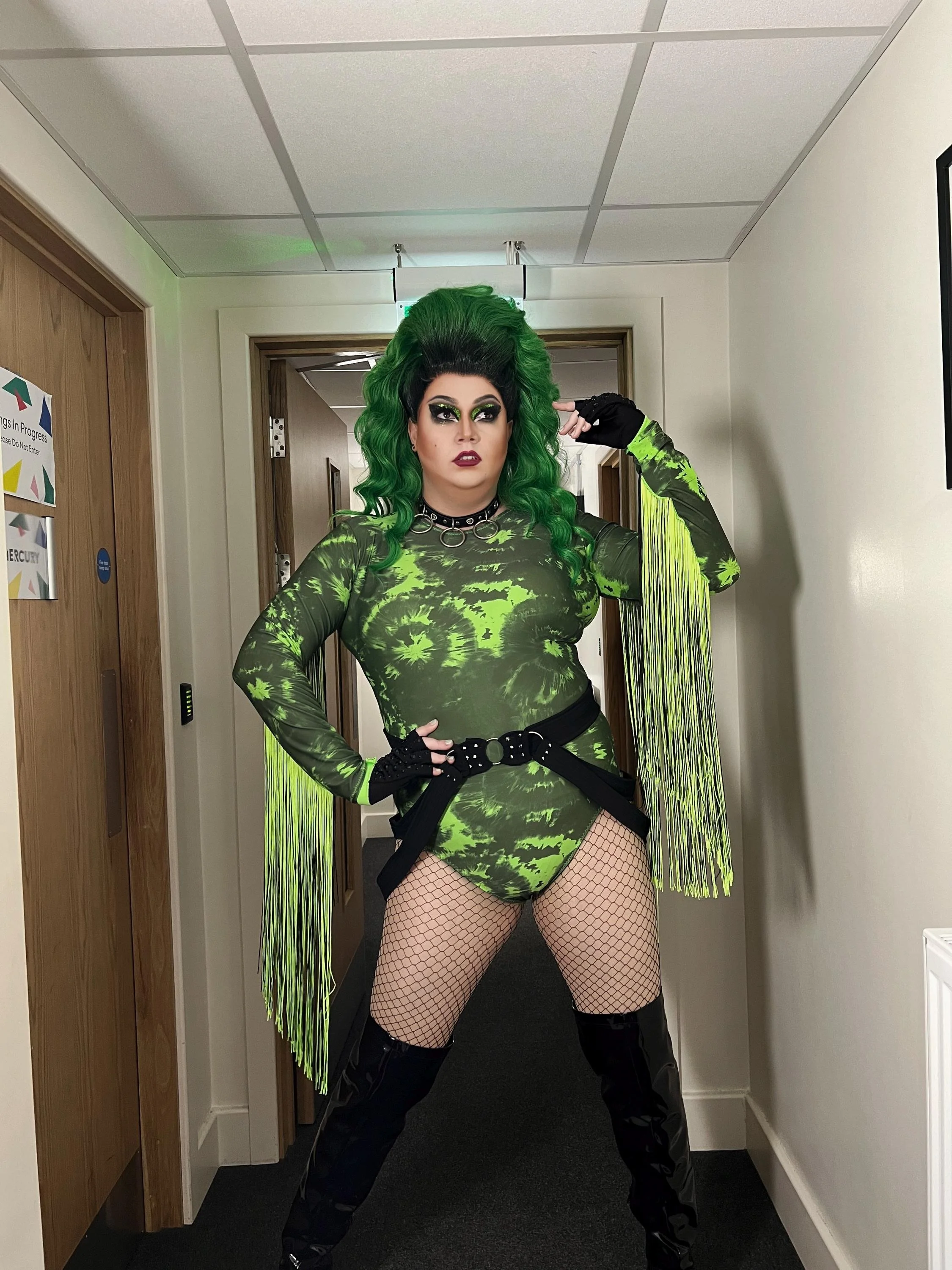 Neon Green & Black Fringe Performance Bodysuit by Atelier.BLACKHEART - UK 20