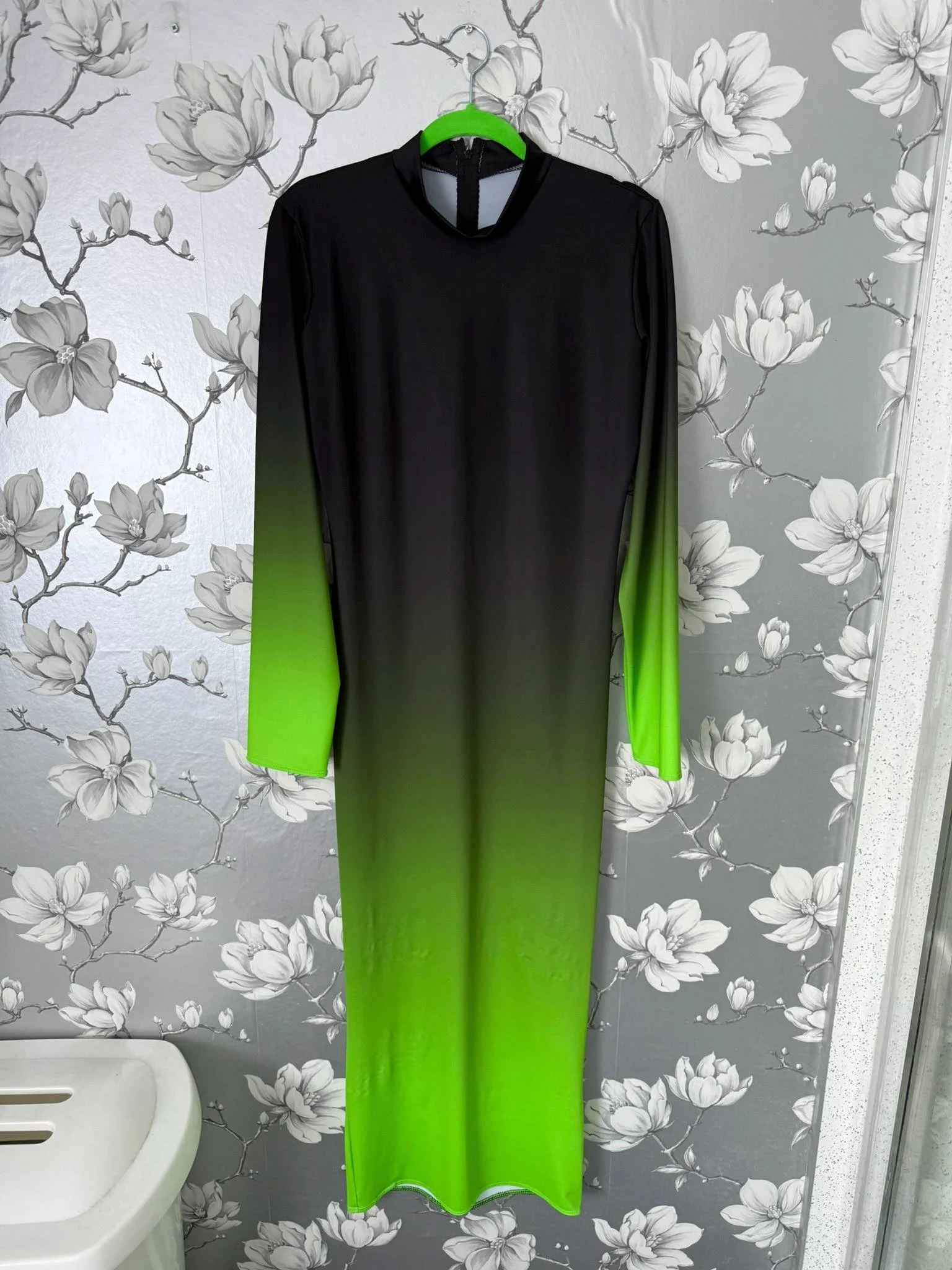 Neon Green & Black Ombre Bodycon Maxi Dress by Atelier.BLACKHEART - UK 20