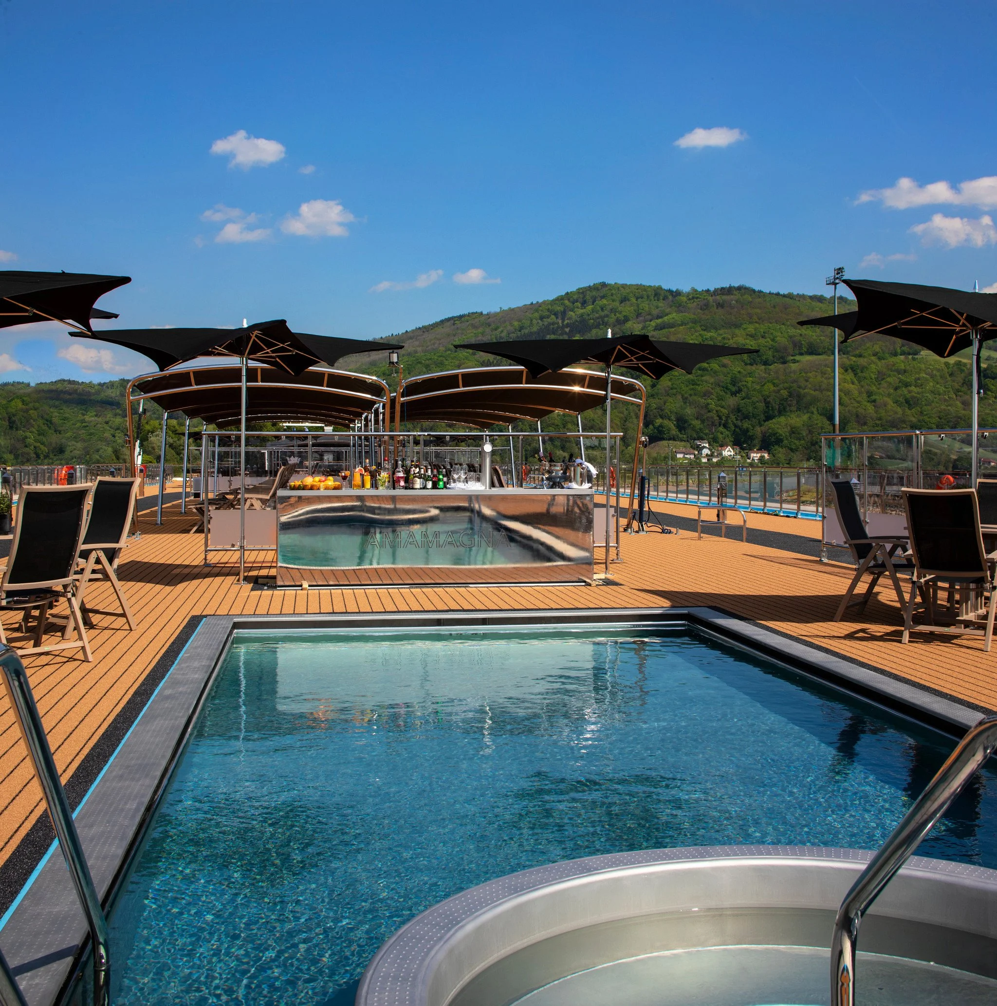 Pool and sun deck on AmaMagna European river cruise
