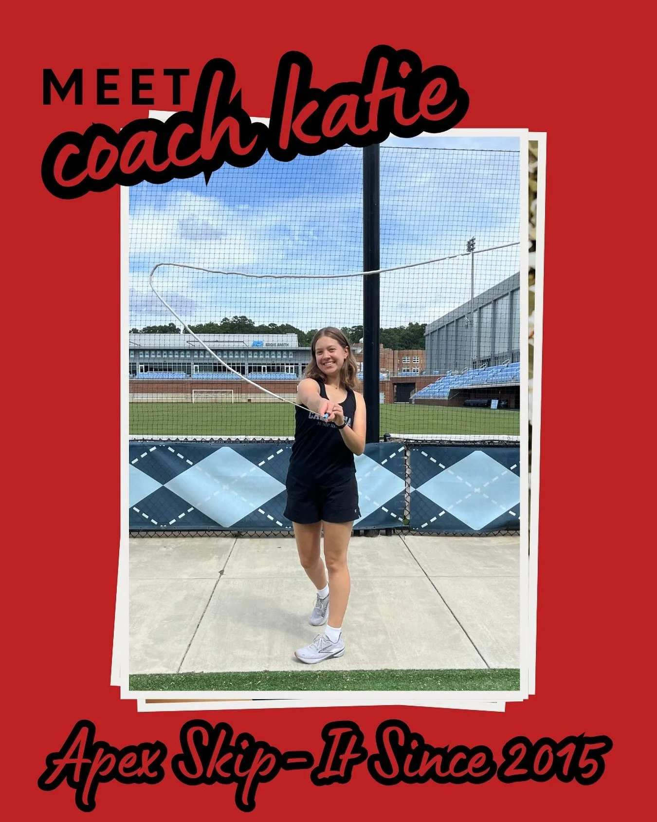 Say hi to Coach Katie! She joined the team in 2015 and her favorite move is a mamba handle release. She’s mastered an eb mulekick too! Before she performs, you’ll probably catch her snacking on Goldfish 🐟 for energy—and fun fact: s