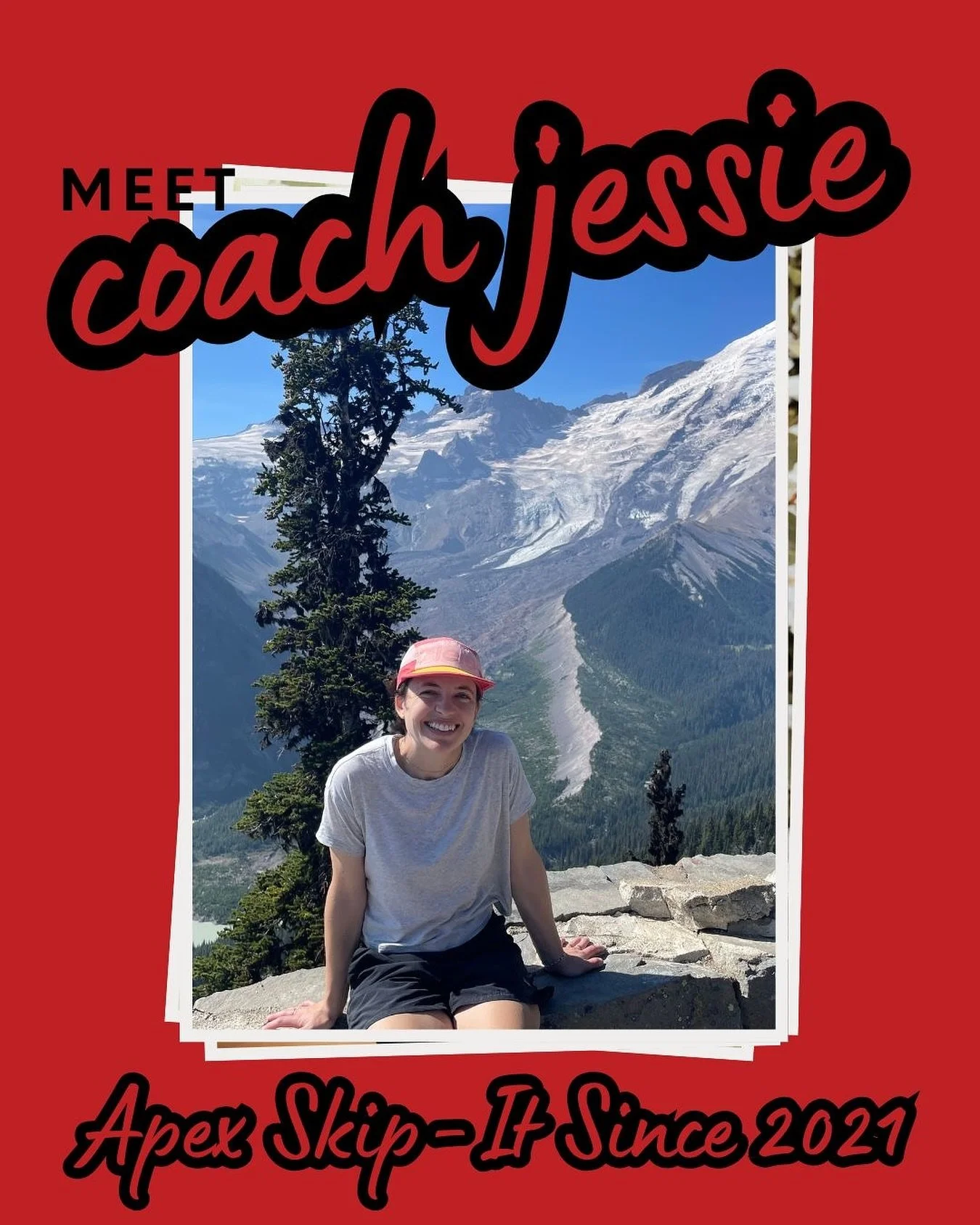 Here’s Jessie, one of our amazing coaches since 2021. Favorite skills? The rodeo (yes, that’s jumping the rope via butt bounces!) and the kamikaze push-up move. Pump-up song: Lose Control by Missy Elliott. Dream stage: performing at the O
