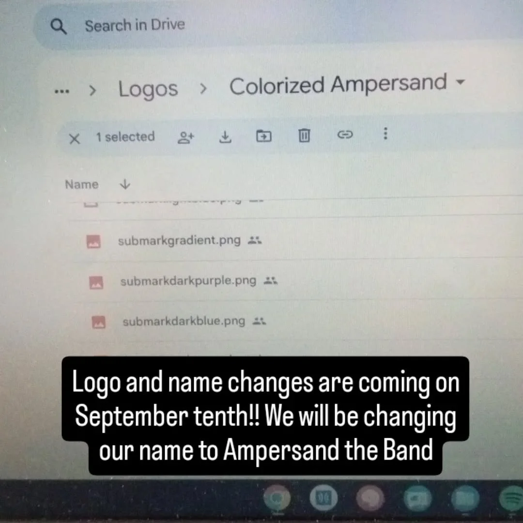 Changing our name and logo on the tenth, but we're still the same band! We're going to be changing our website, handle, and all of our other branding over from MINC to ampersand in the near future, so keep an eye out!
