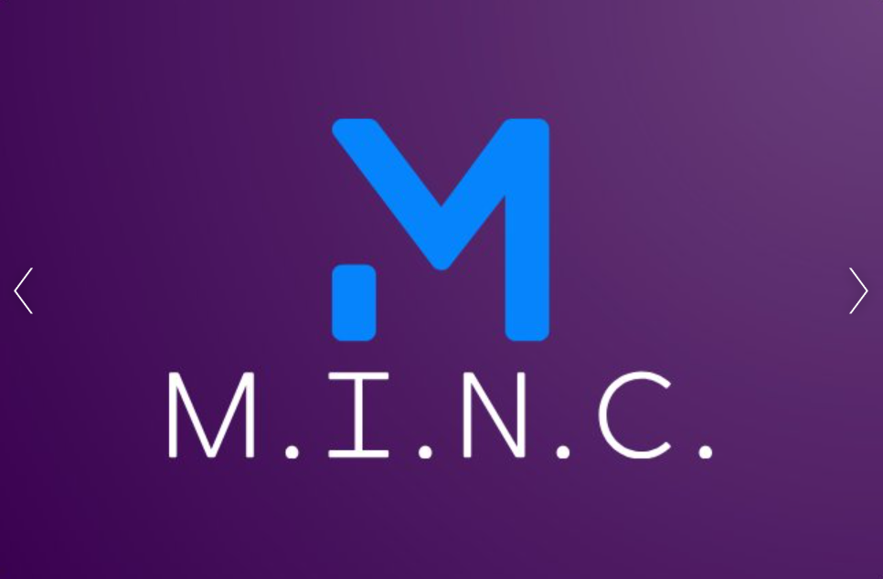 Logo with a large blue letter 'M' and the acronym 'M.I.N.C.' beneath it on a purple background.