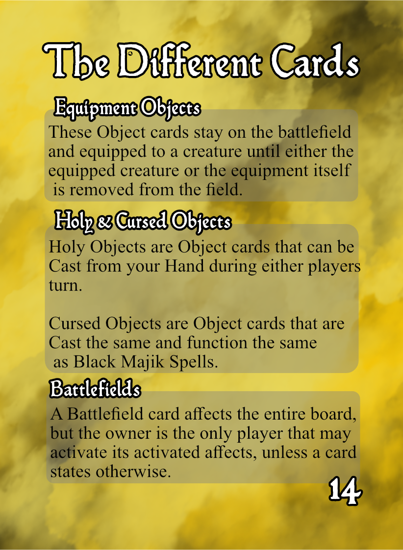 Pg 14 - The Different Cards [Objects & Battlefields]