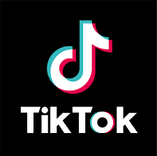 Logo TikTok avec le texte 'TikTok' en dessous, fond noir.