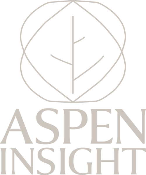 aspen insight logo with name and graphic design only showing two leaves linked similar to an infinity sign