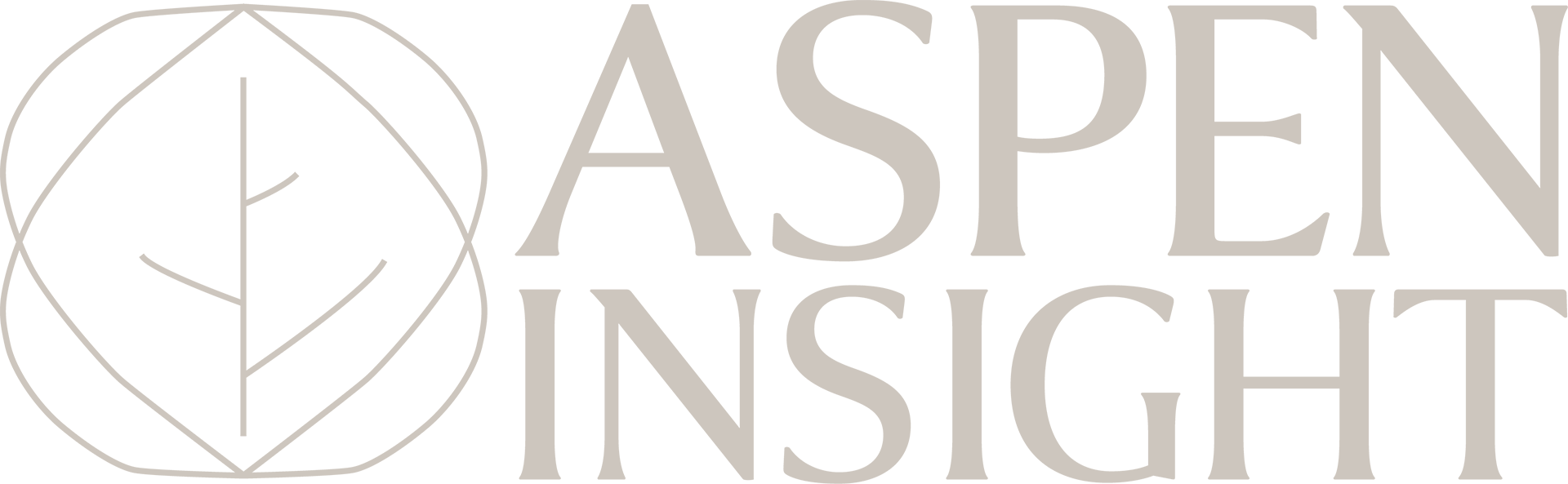 Aspen Insight company logo with two aspen leaves intertwined in an infinity shape with company name positioned to the right of the logo image