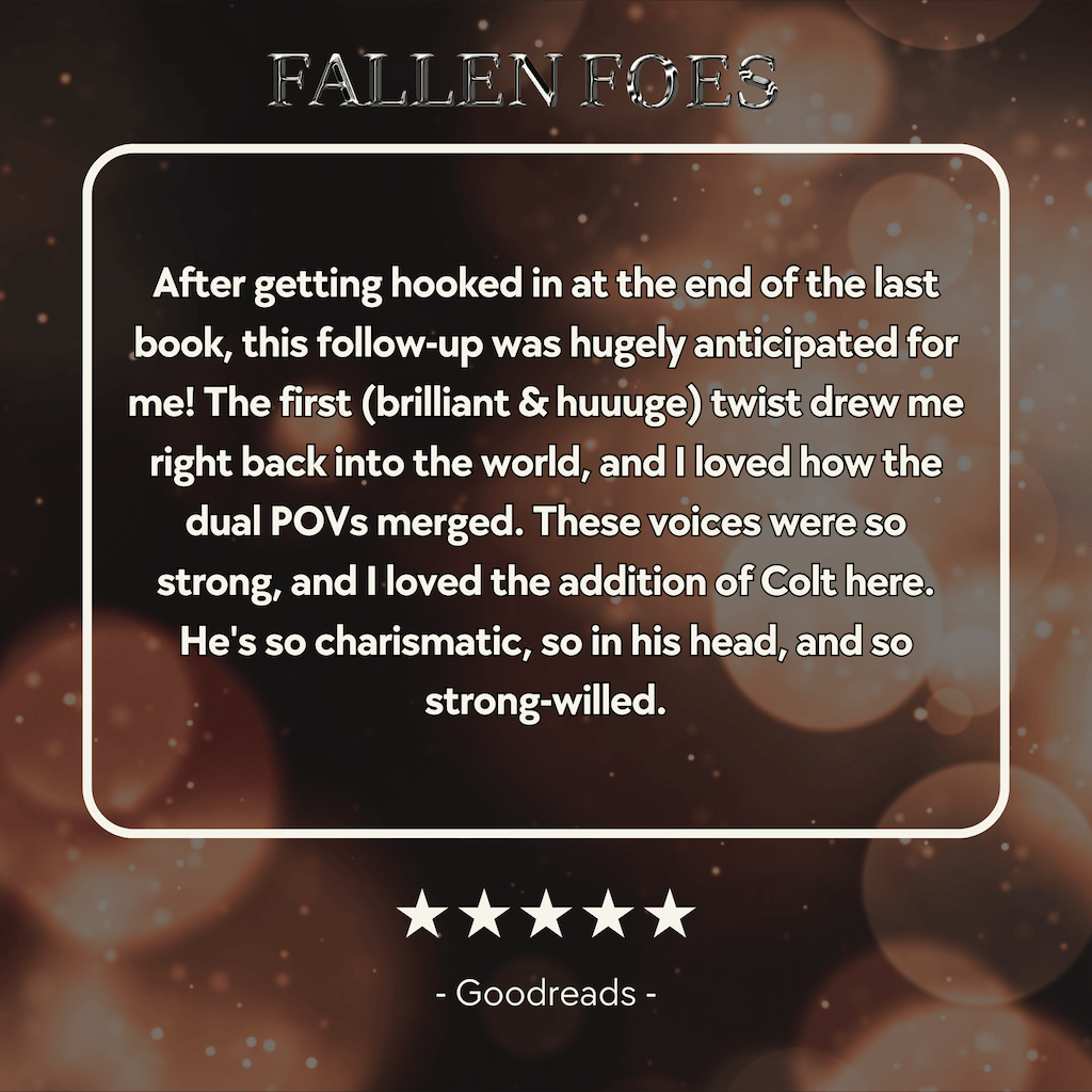 A 5 star review that says "The first (brilliant & huuuge) twist drew me right back into the world, and I loved how the dual POVs merged."